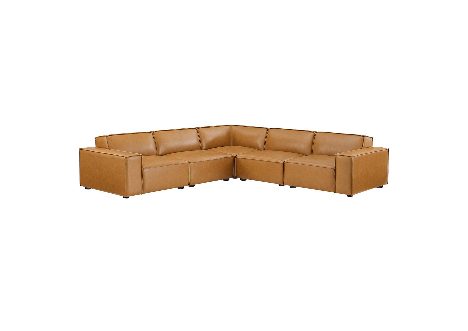 Tan Restore 5-Piece Vegan Leather Sectional Sofa,Modway