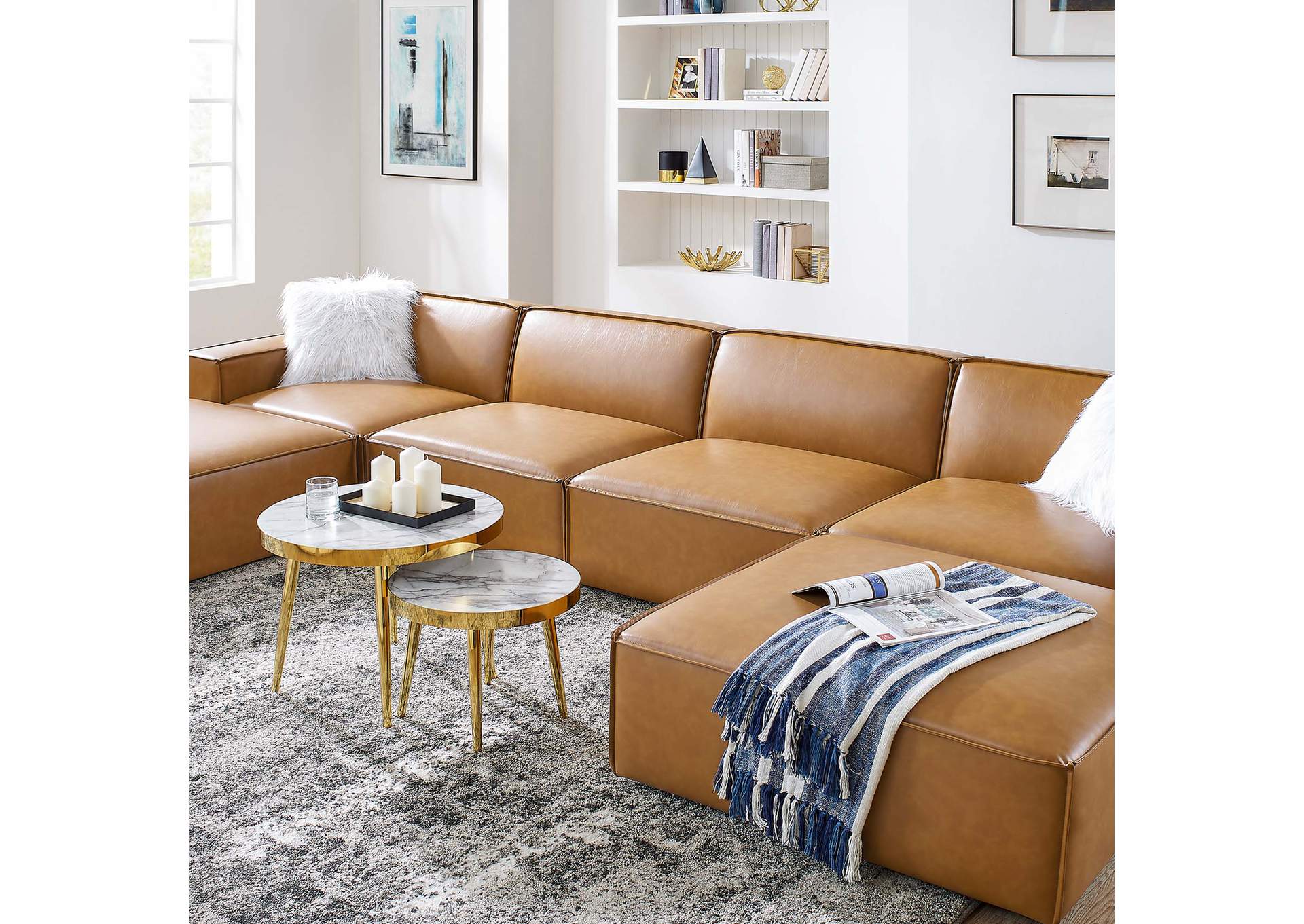 Tan Restore 6-Piece Vegan Leather Sectional Sofa,Modway