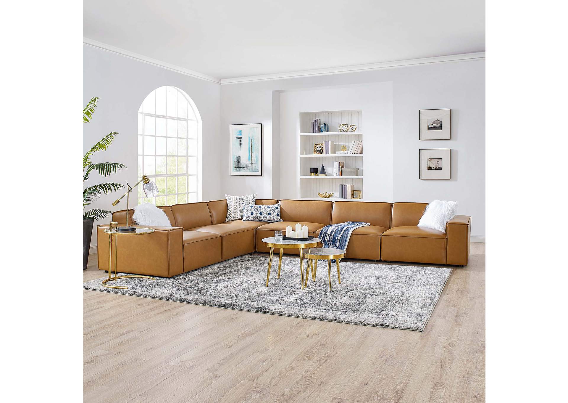 Tan Restore 6-Piece Vegan Leather Sectional Sofa,Modway