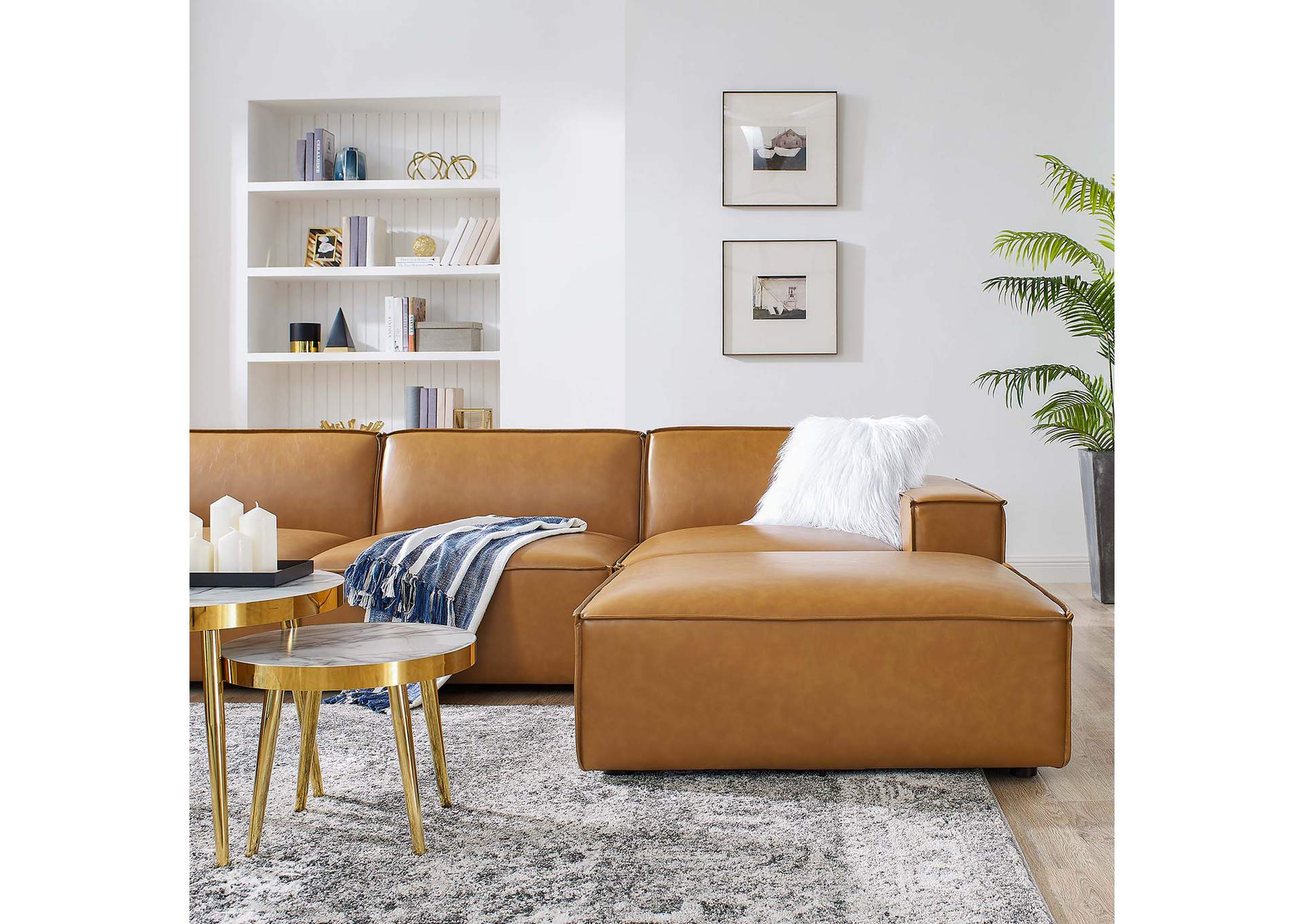 Tan Restore 7-Piece Vegan Leather Sectional Sofa,Modway