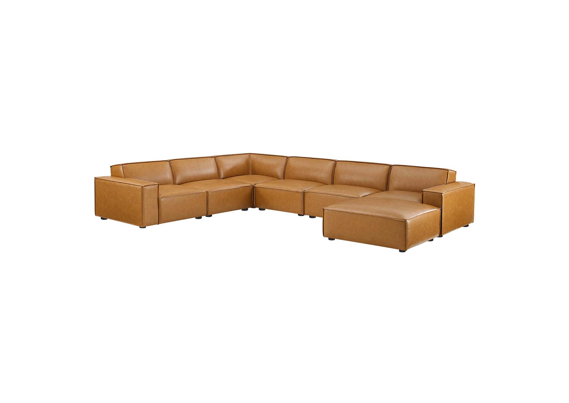 Tan Restore 7-Piece Vegan Leather Sectional Sofa,Modway