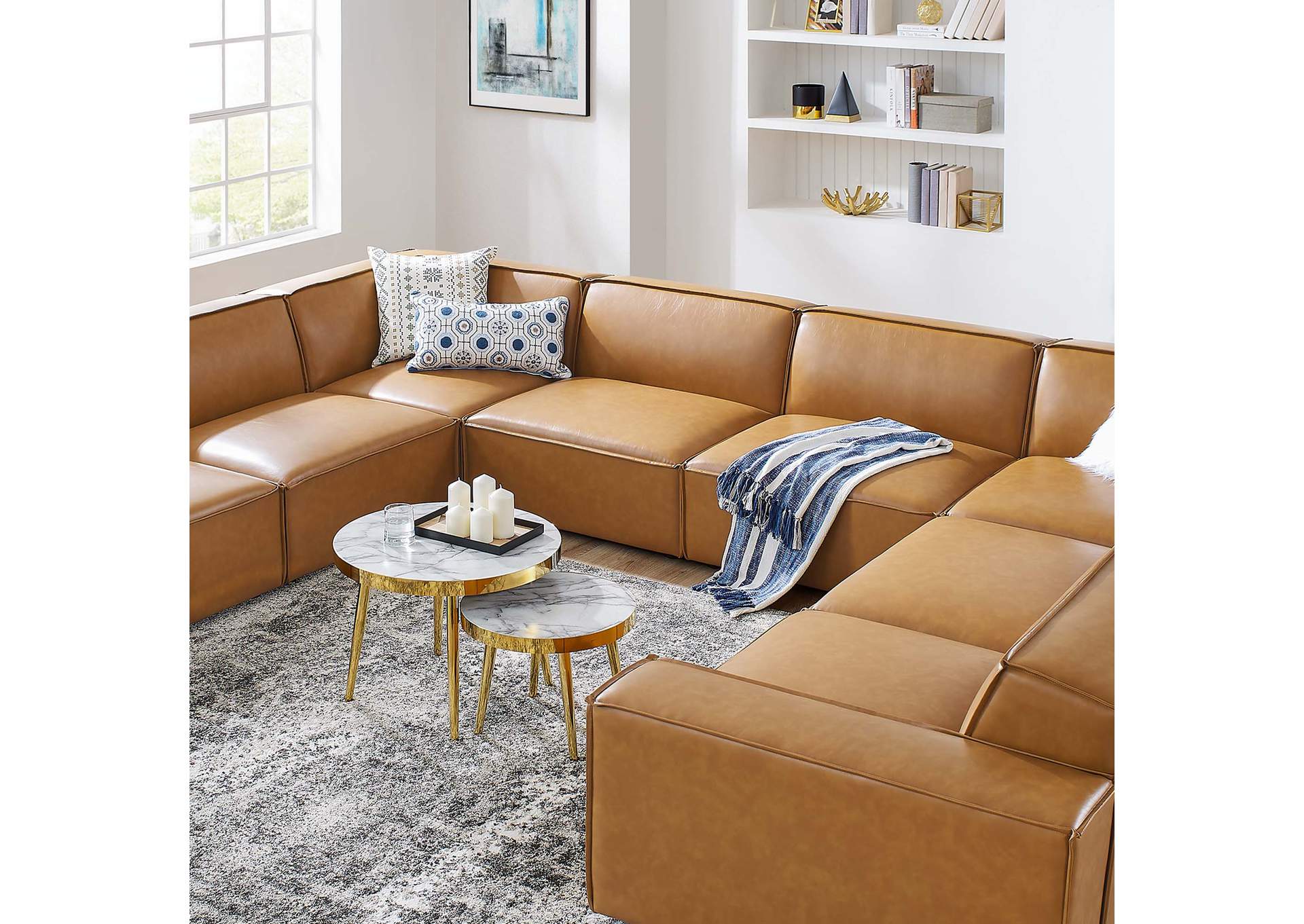 Tan Restore 8-Piece Vegan Leather Sectional Sofa,Modway