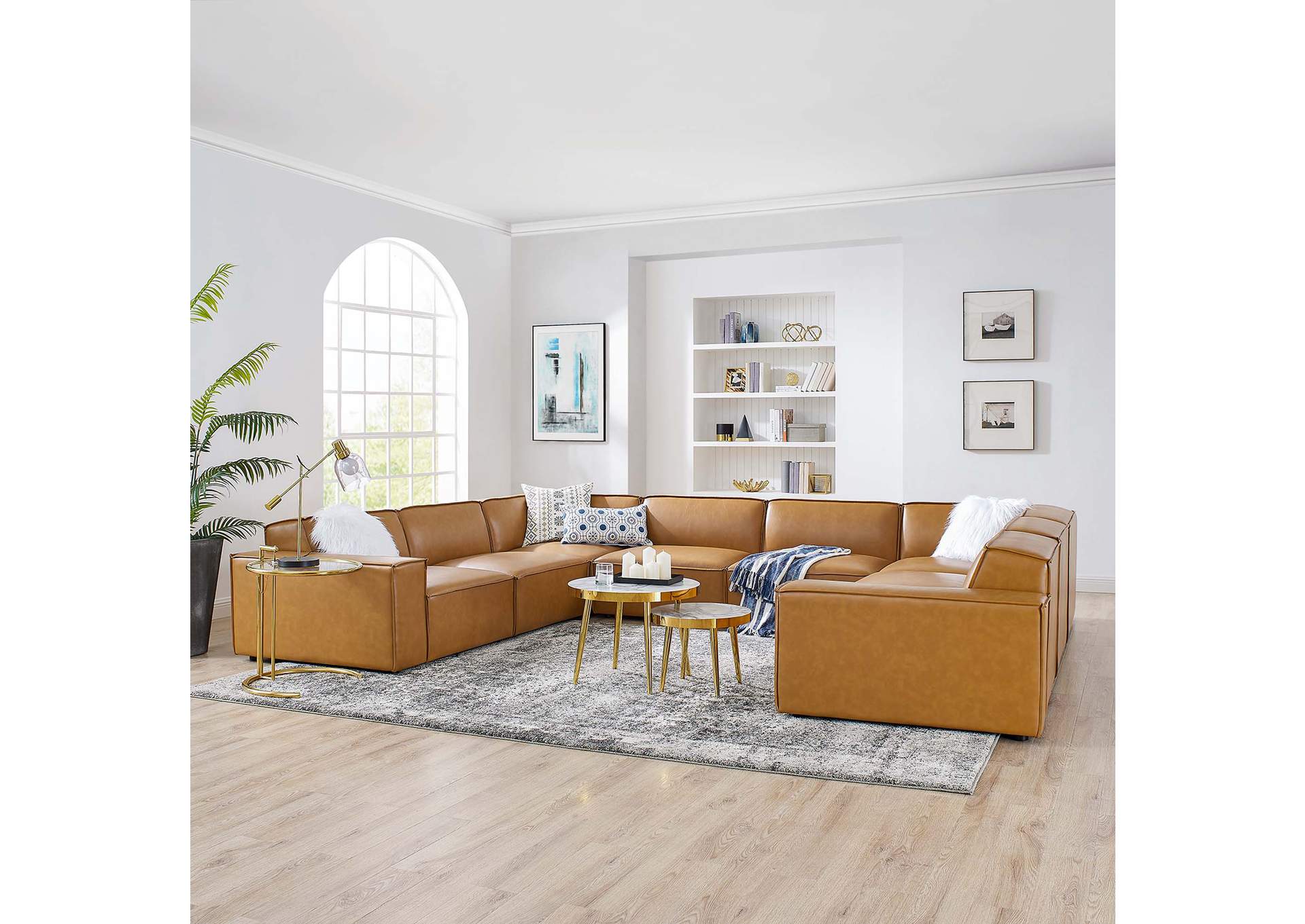 Tan Restore 8-Piece Vegan Leather Sectional Sofa,Modway