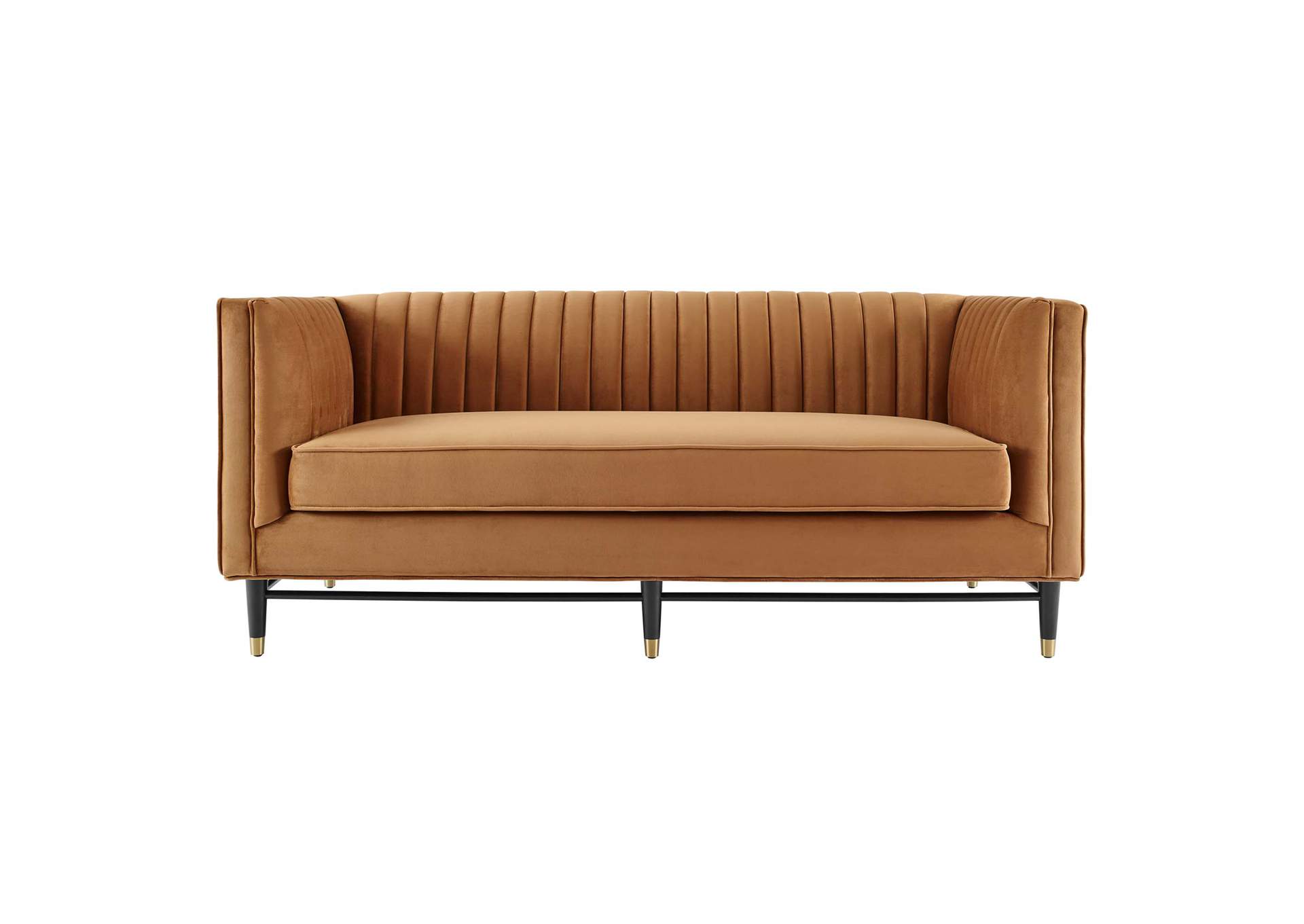 Cognac Devote Channel Tufted Performance Velvet Loveseat,Modway
