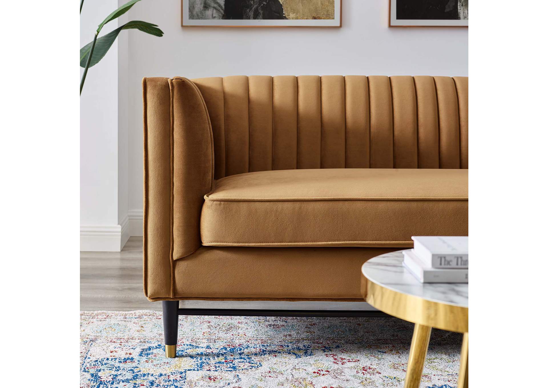 Cognac Devote Channel Tufted Performance Velvet Loveseat,Modway