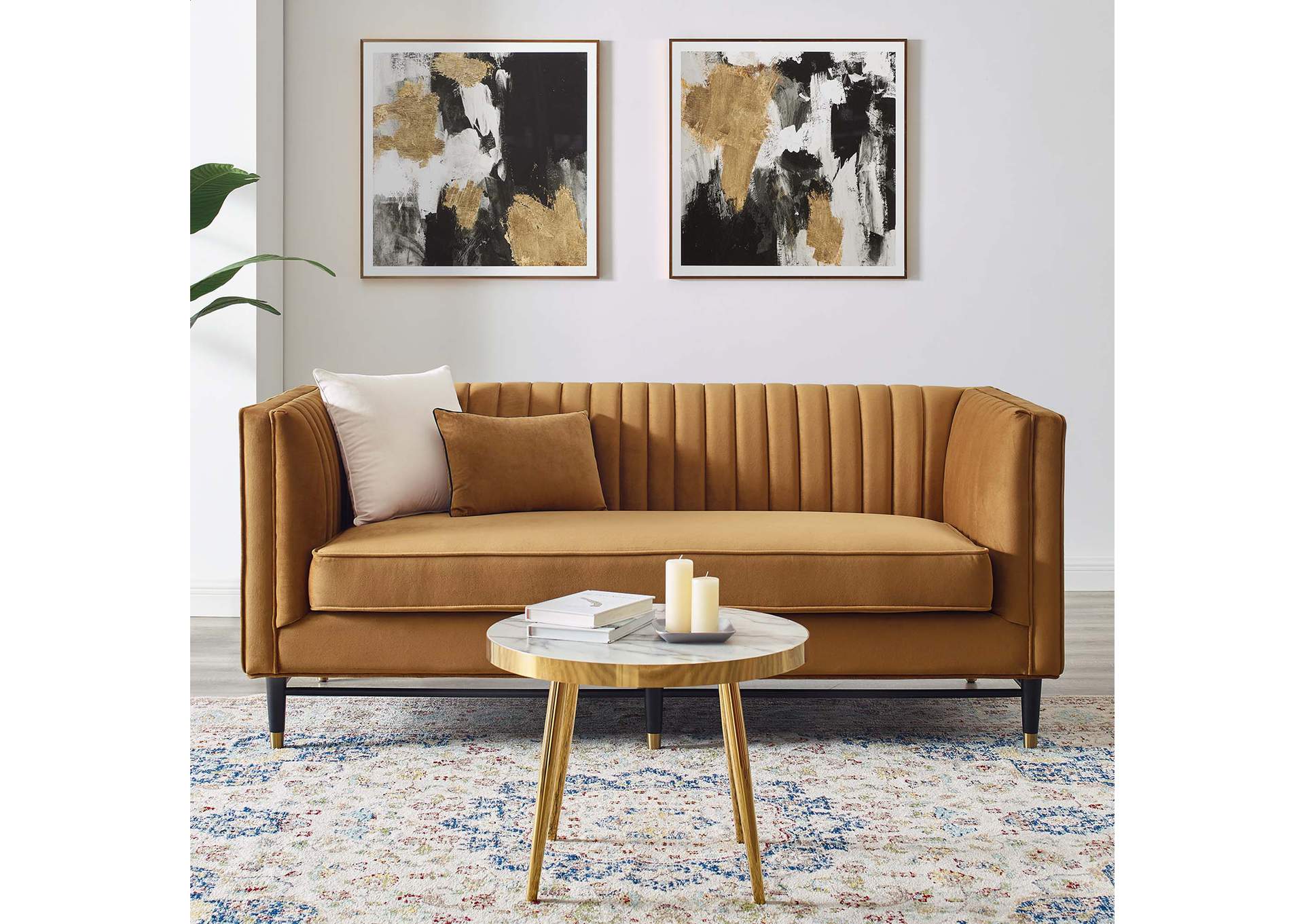 Cognac Devote Channel Tufted Performance Velvet Loveseat,Modway