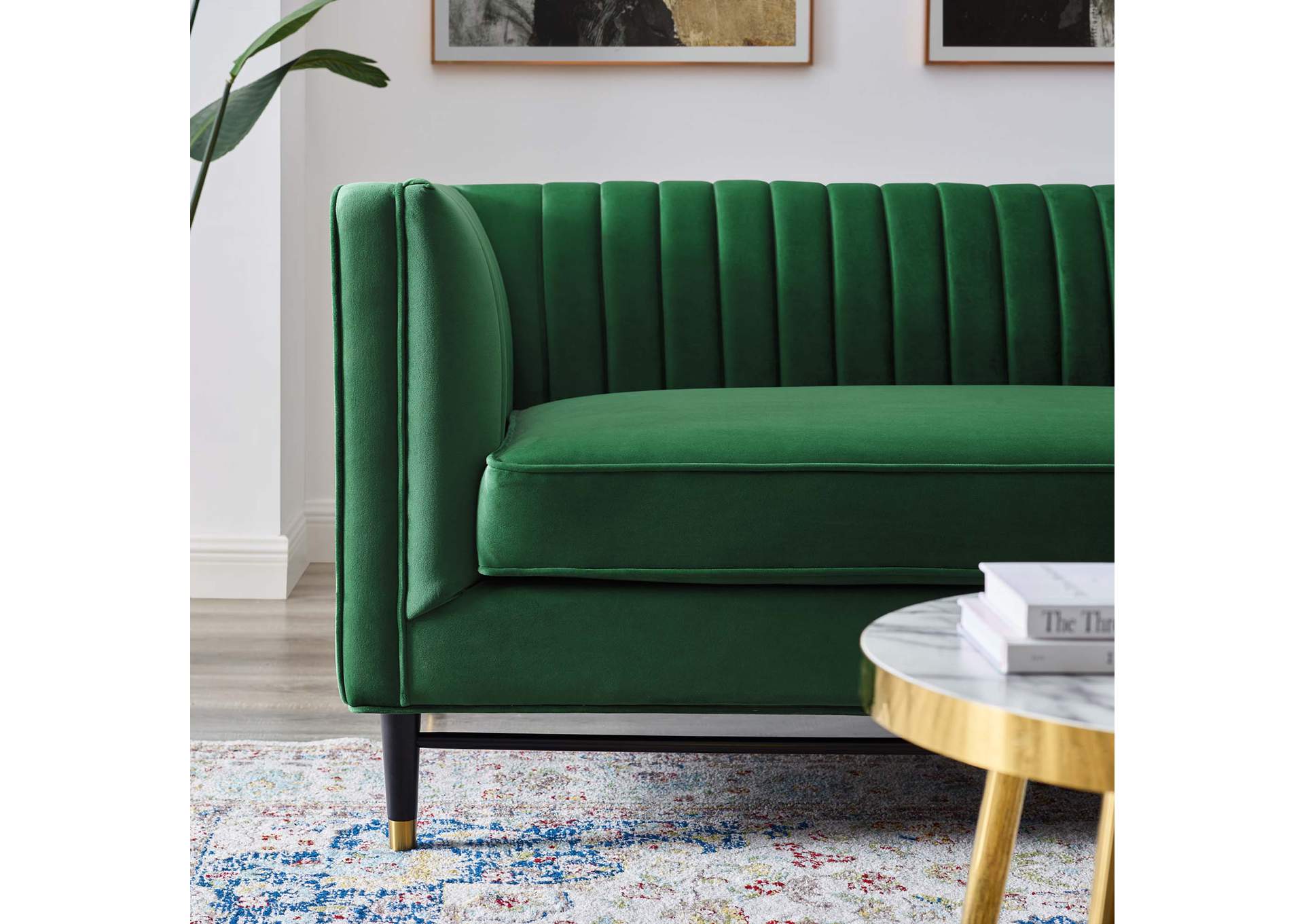 Emerald Devote Channel Tufted Performance Velvet Loveseat,Modway