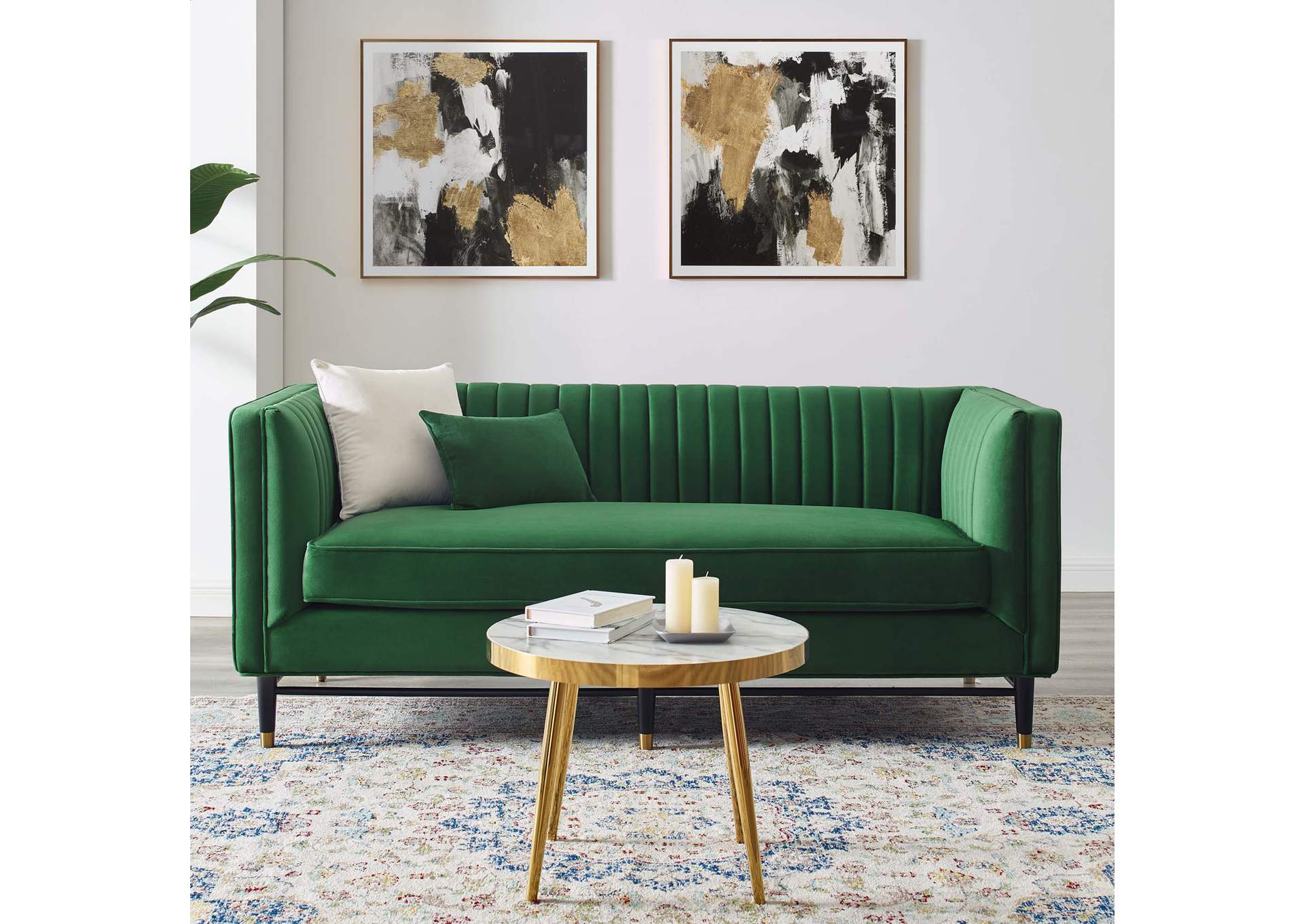 Emerald Devote Channel Tufted Performance Velvet Loveseat,Modway