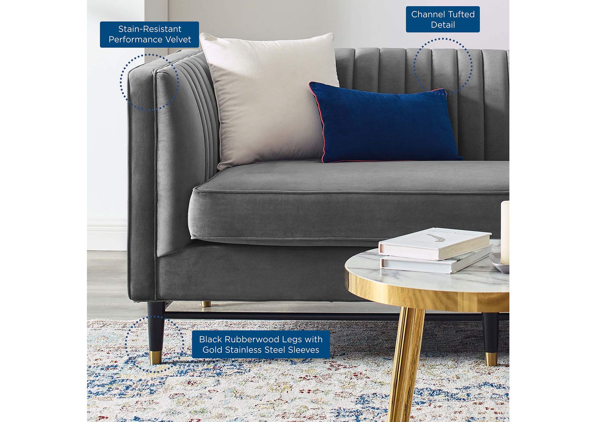 Gray Devote Channel Tufted Performance Velvet Loveseat,Modway