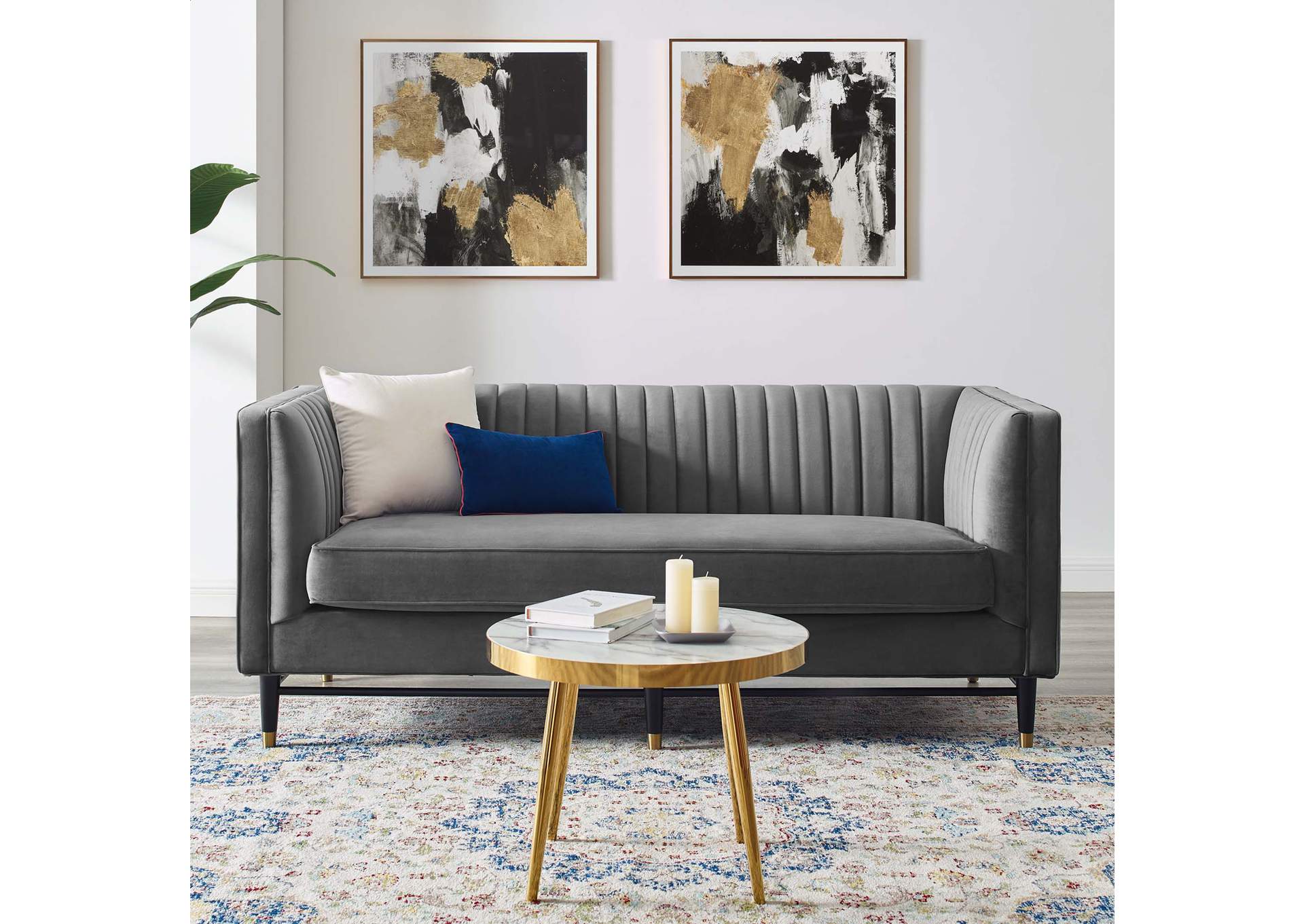 Gray Devote Channel Tufted Performance Velvet Loveseat,Modway