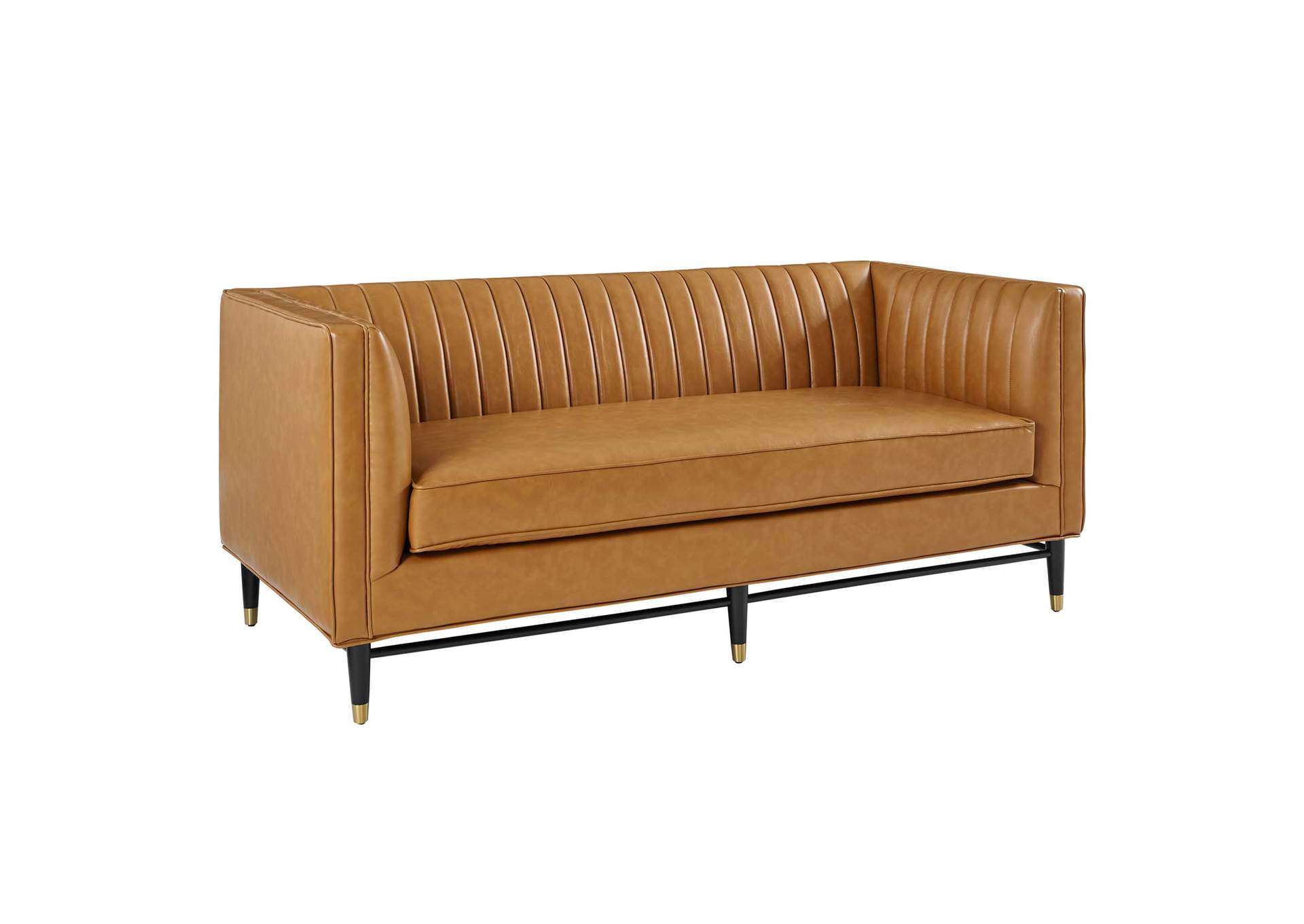 Tan Devote Channel Tufted Vegan Leather Loveseat,Modway