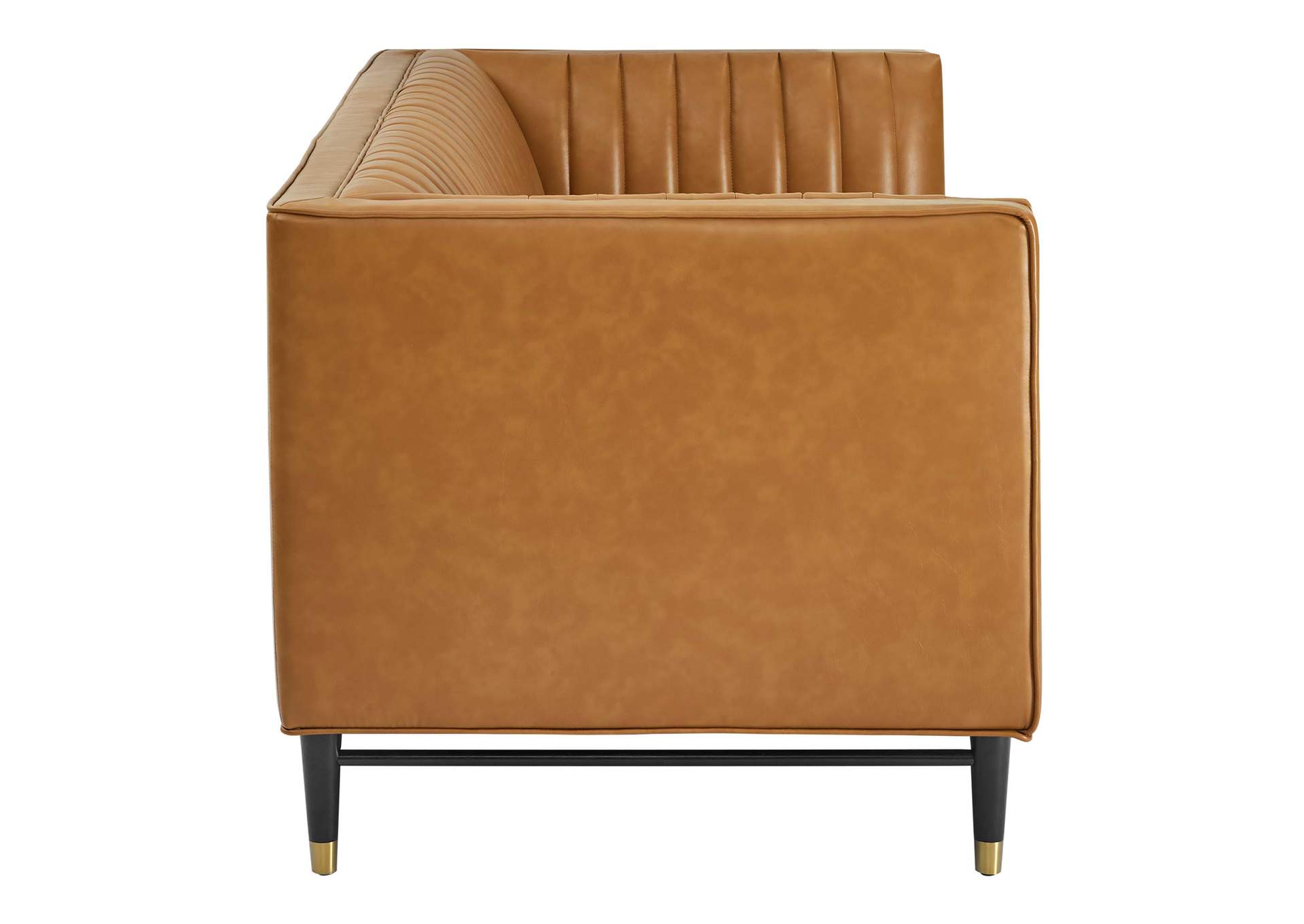 Tan Devote Channel Tufted Vegan Leather Loveseat,Modway