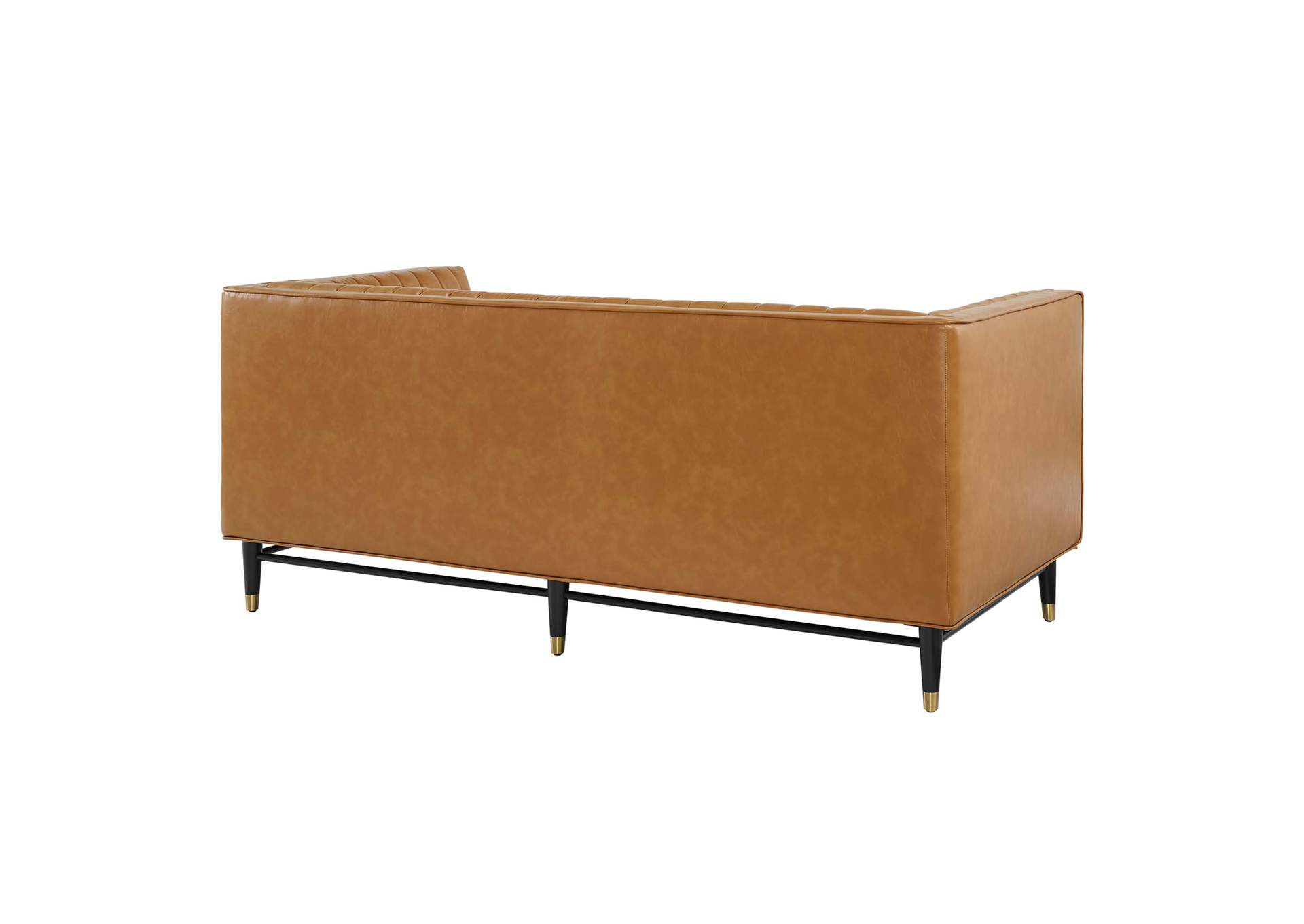 Tan Devote Channel Tufted Vegan Leather Loveseat,Modway