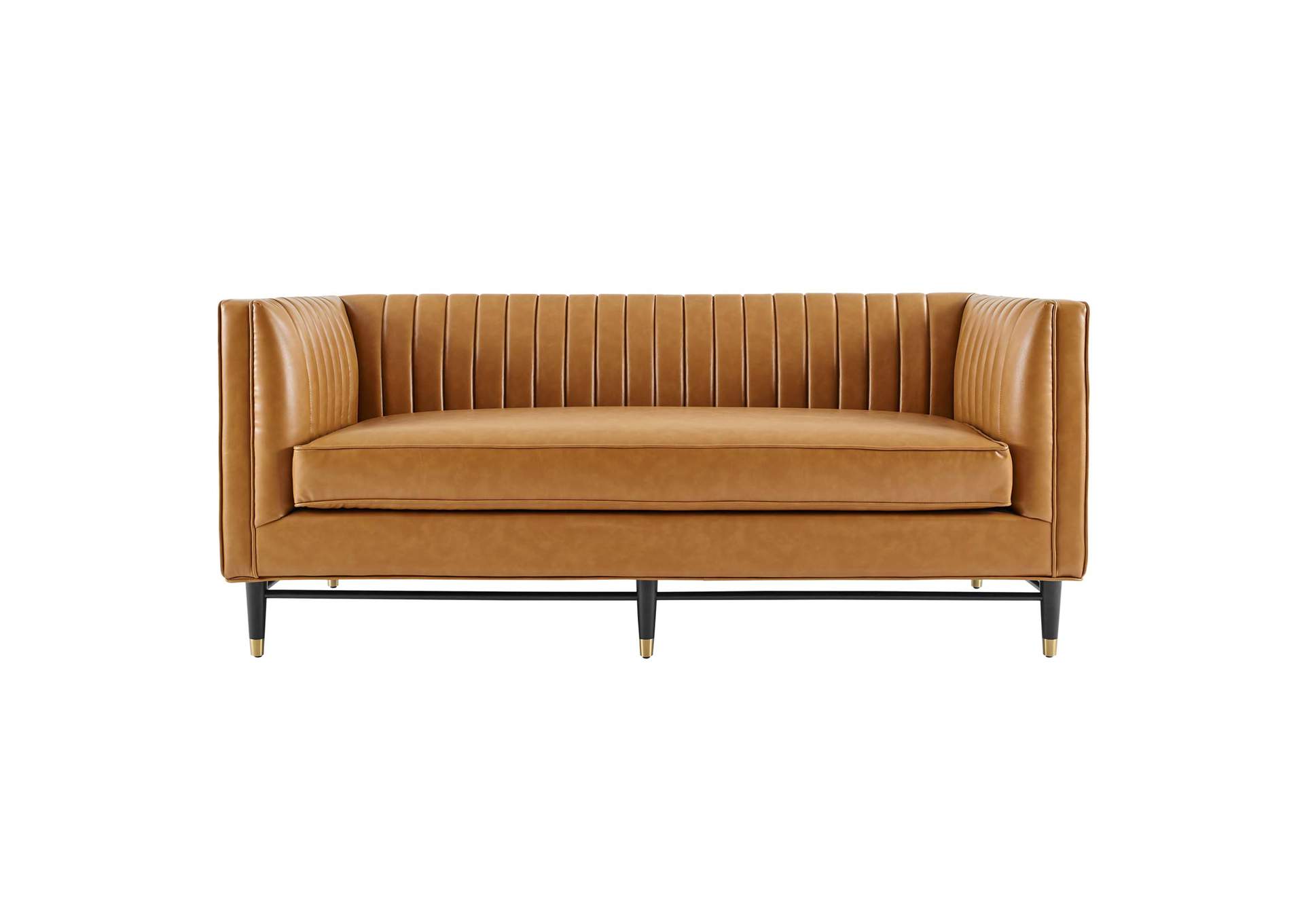 Tan Devote Channel Tufted Vegan Leather Loveseat,Modway