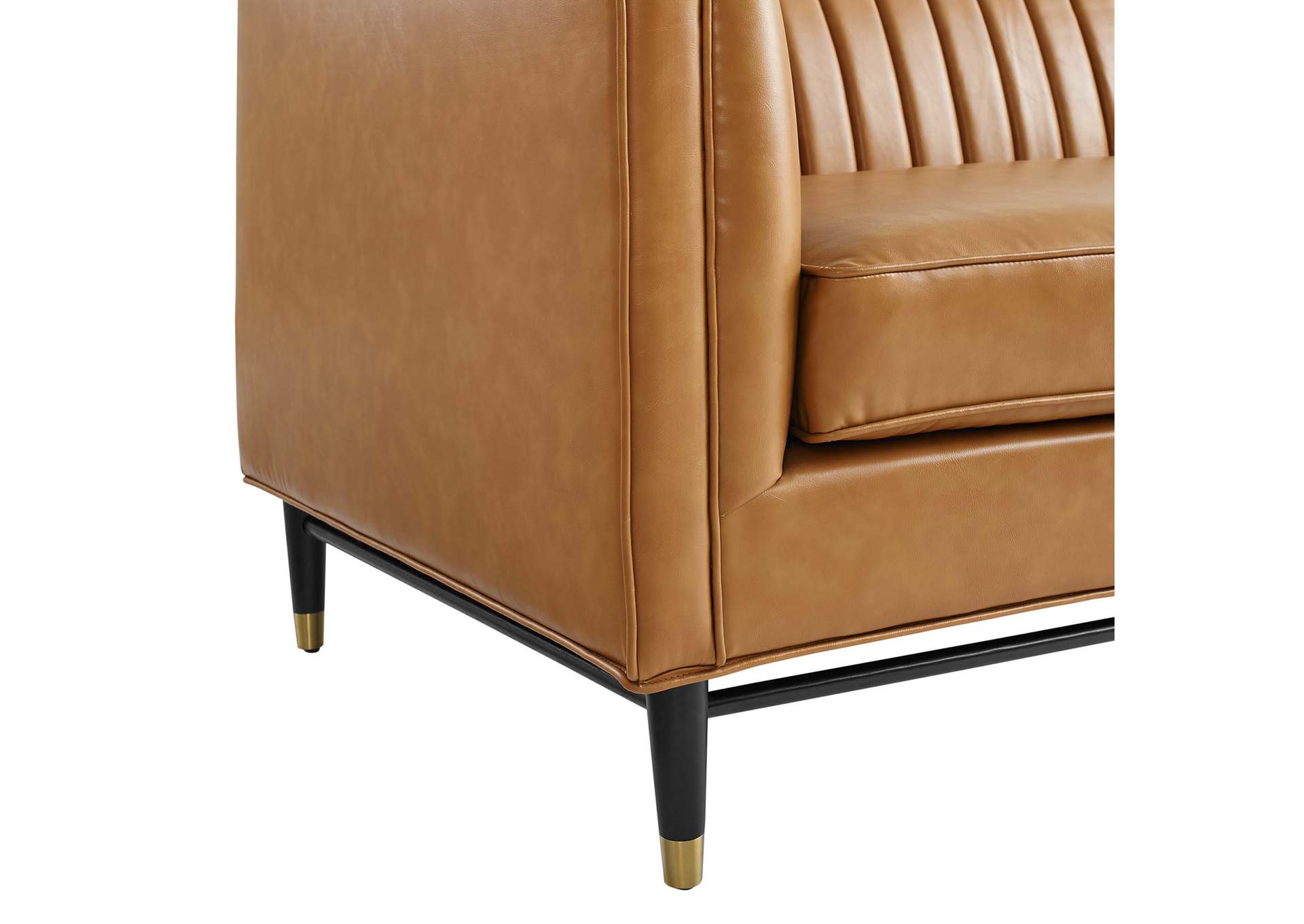 Tan Devote Channel Tufted Vegan Leather Loveseat,Modway