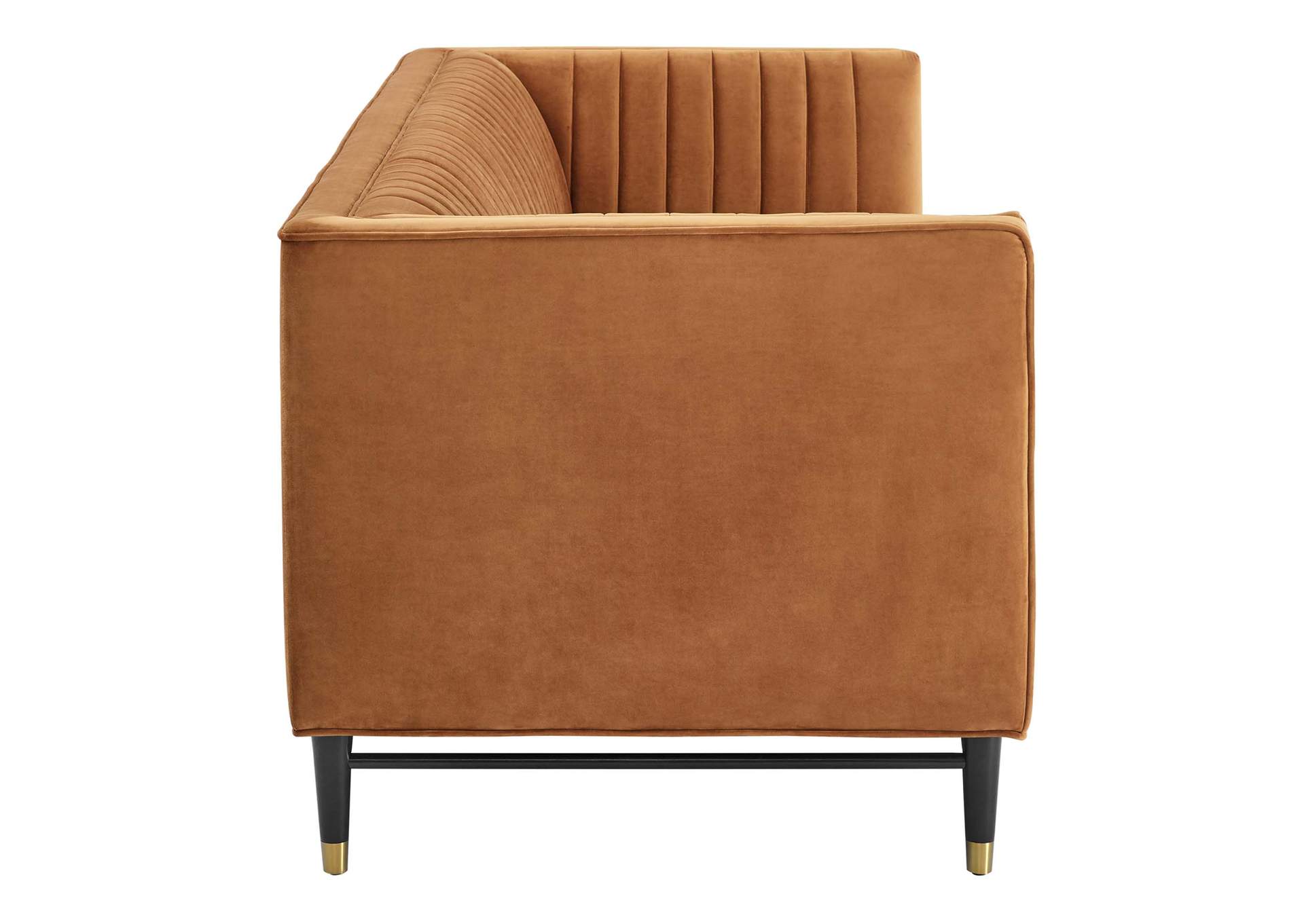 Cognac Devote Channel Tufted Performance Velvet Sofa,Modway