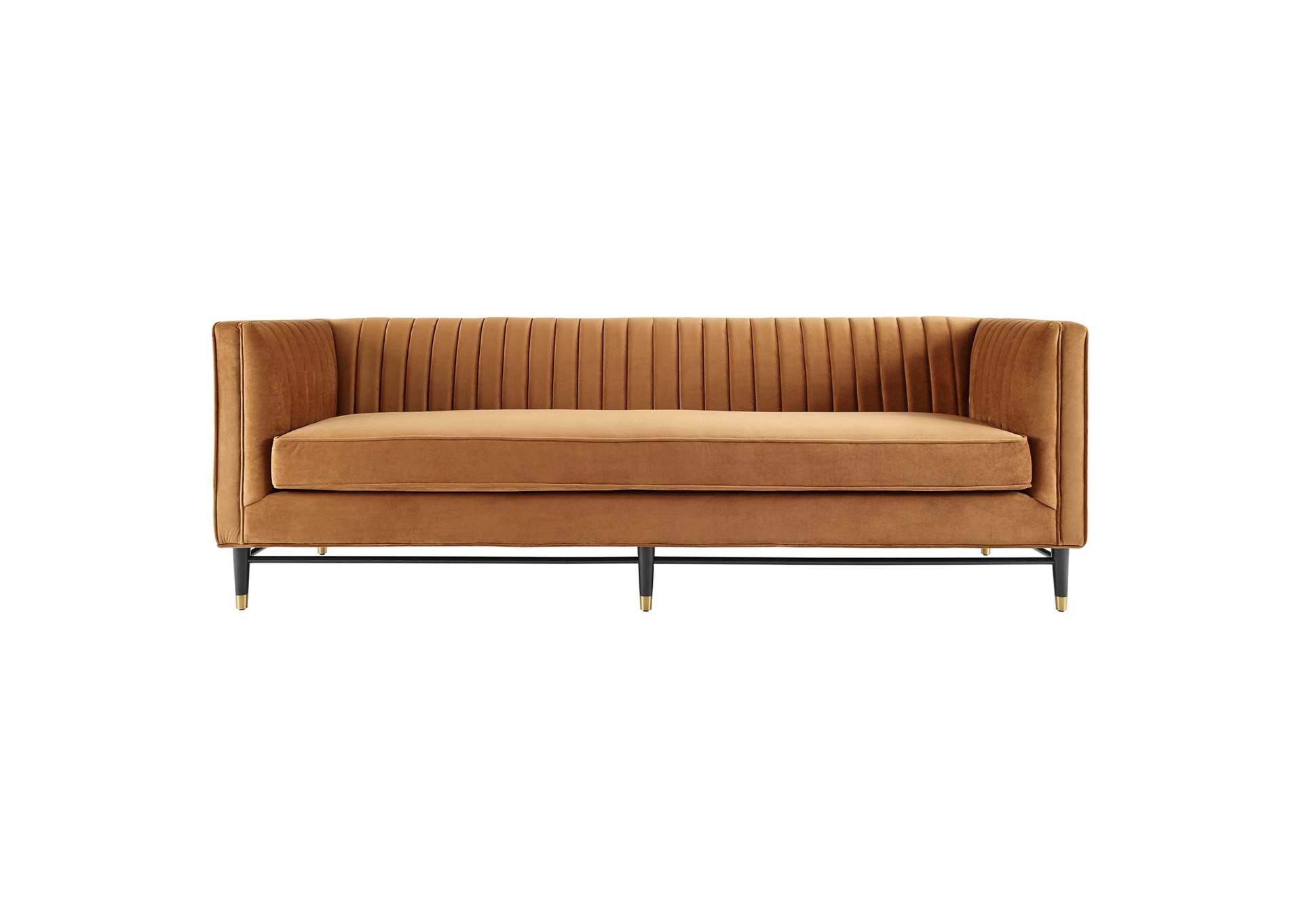 Cognac Devote Channel Tufted Performance Velvet Sofa,Modway