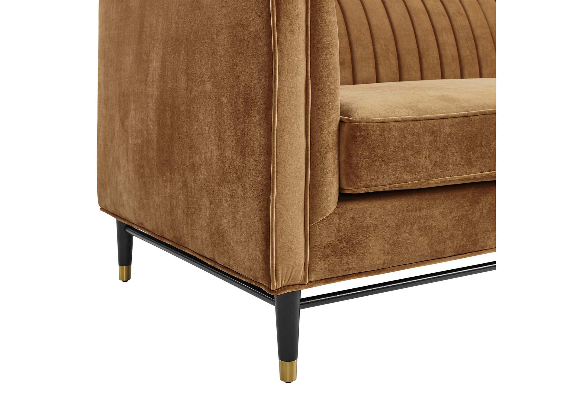 Cognac Devote Channel Tufted Performance Velvet Sofa,Modway