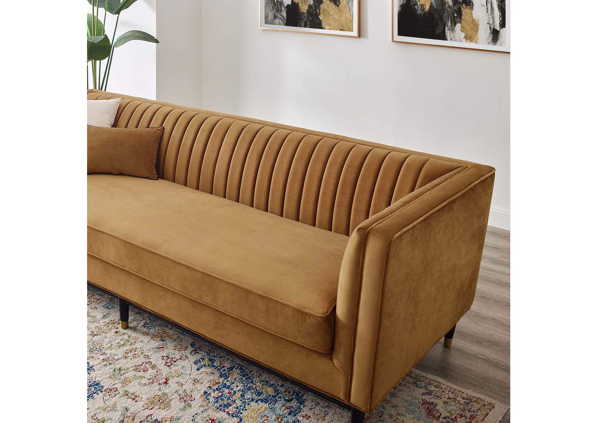 Cognac Devote Channel Tufted Performance Velvet Sofa,Modway