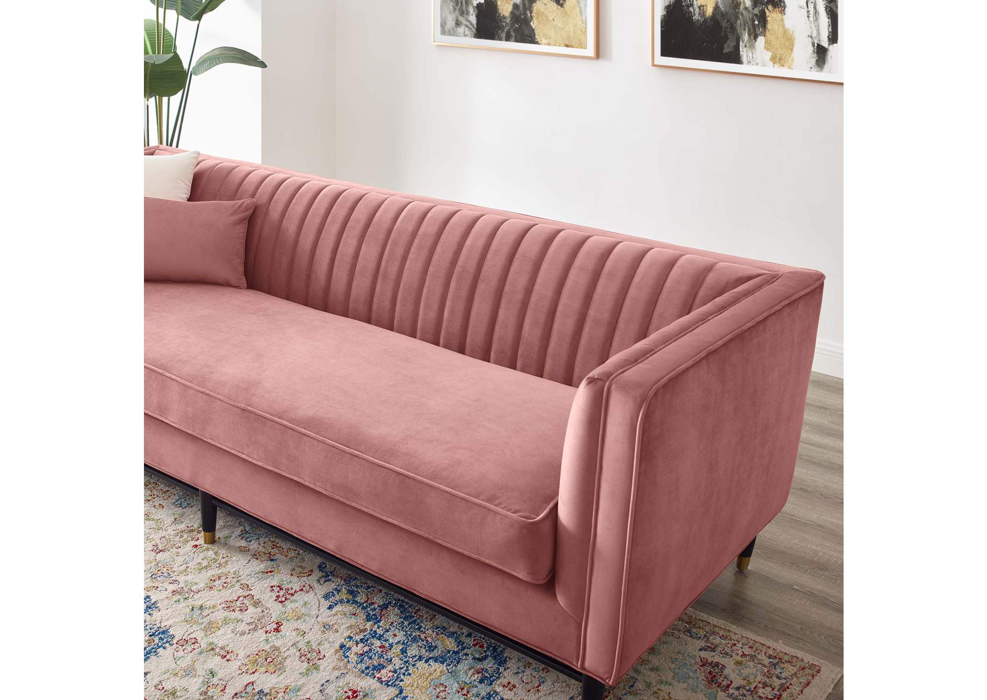 Dusty Rose Devote Channel Tufted Performance Velvet Sofa,Modway