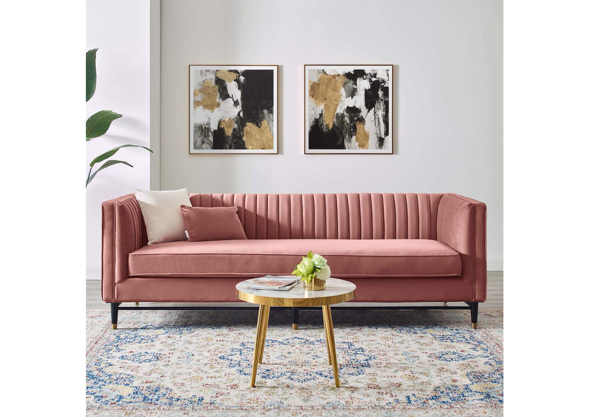 Dusty Rose Devote Channel Tufted Performance Velvet Sofa,Modway