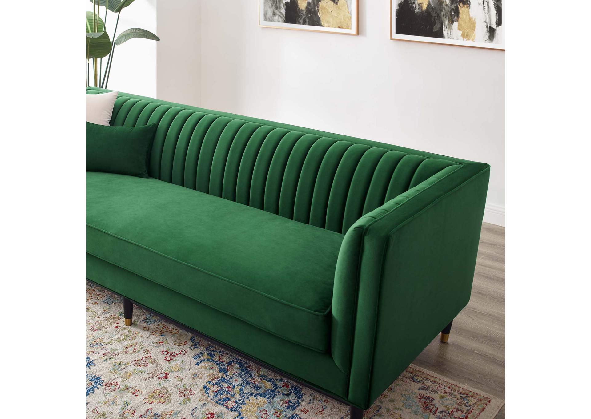 Emerald Devote Channel Tufted Performance Velvet Sofa,Modway