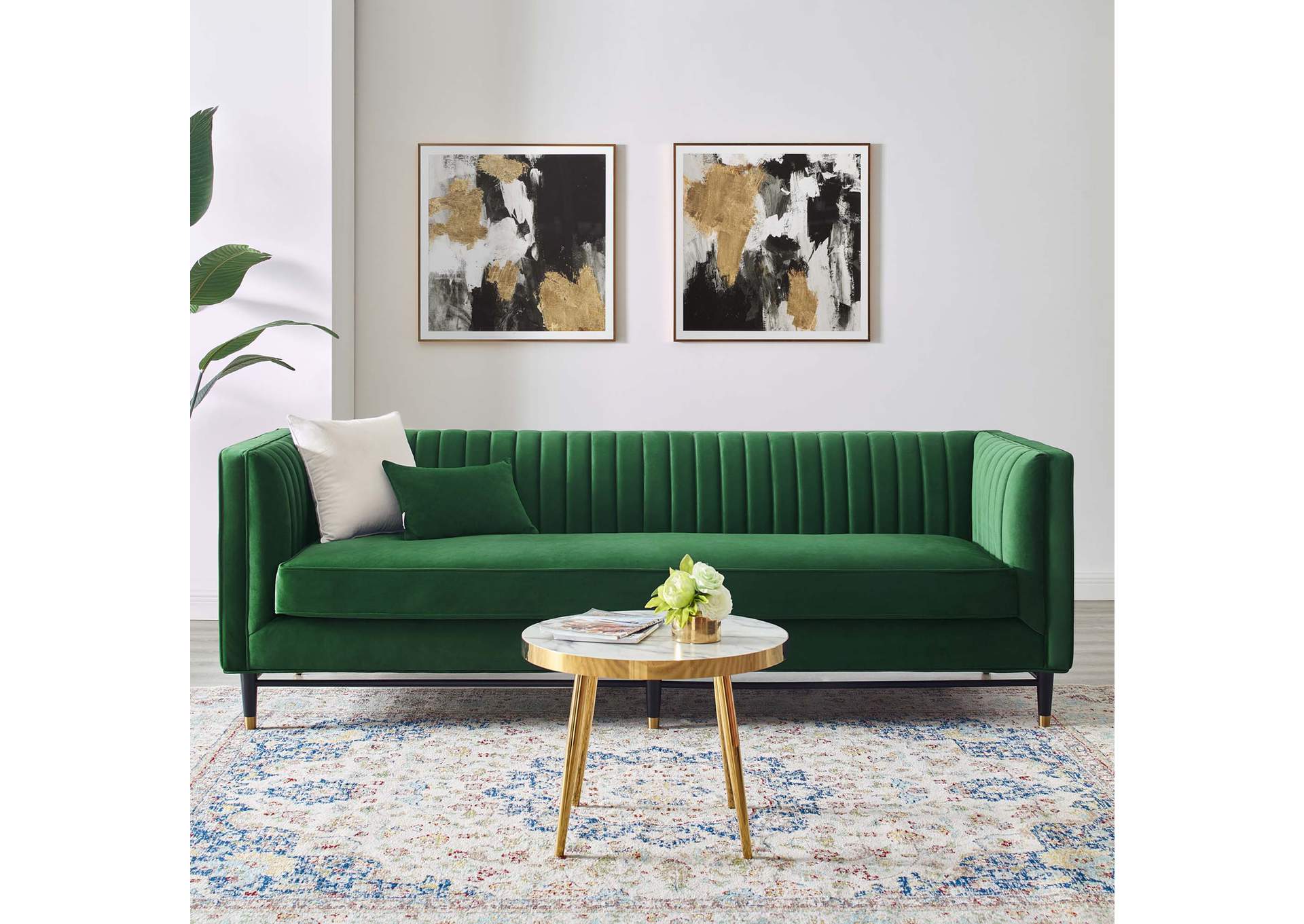 Emerald Devote Channel Tufted Performance Velvet Sofa,Modway
