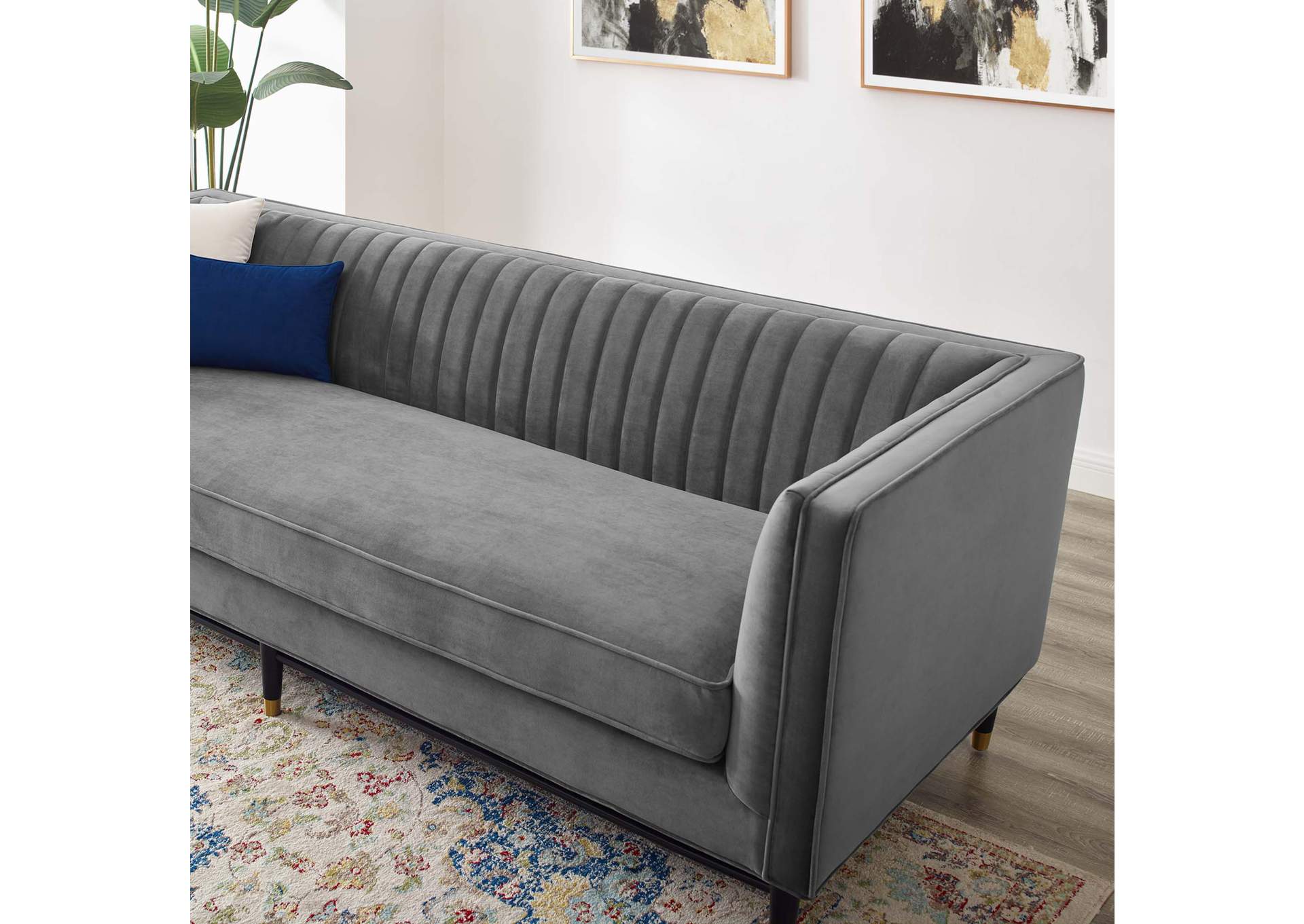 Gray Devote Channel Tufted Performance Velvet Sofa,Modway