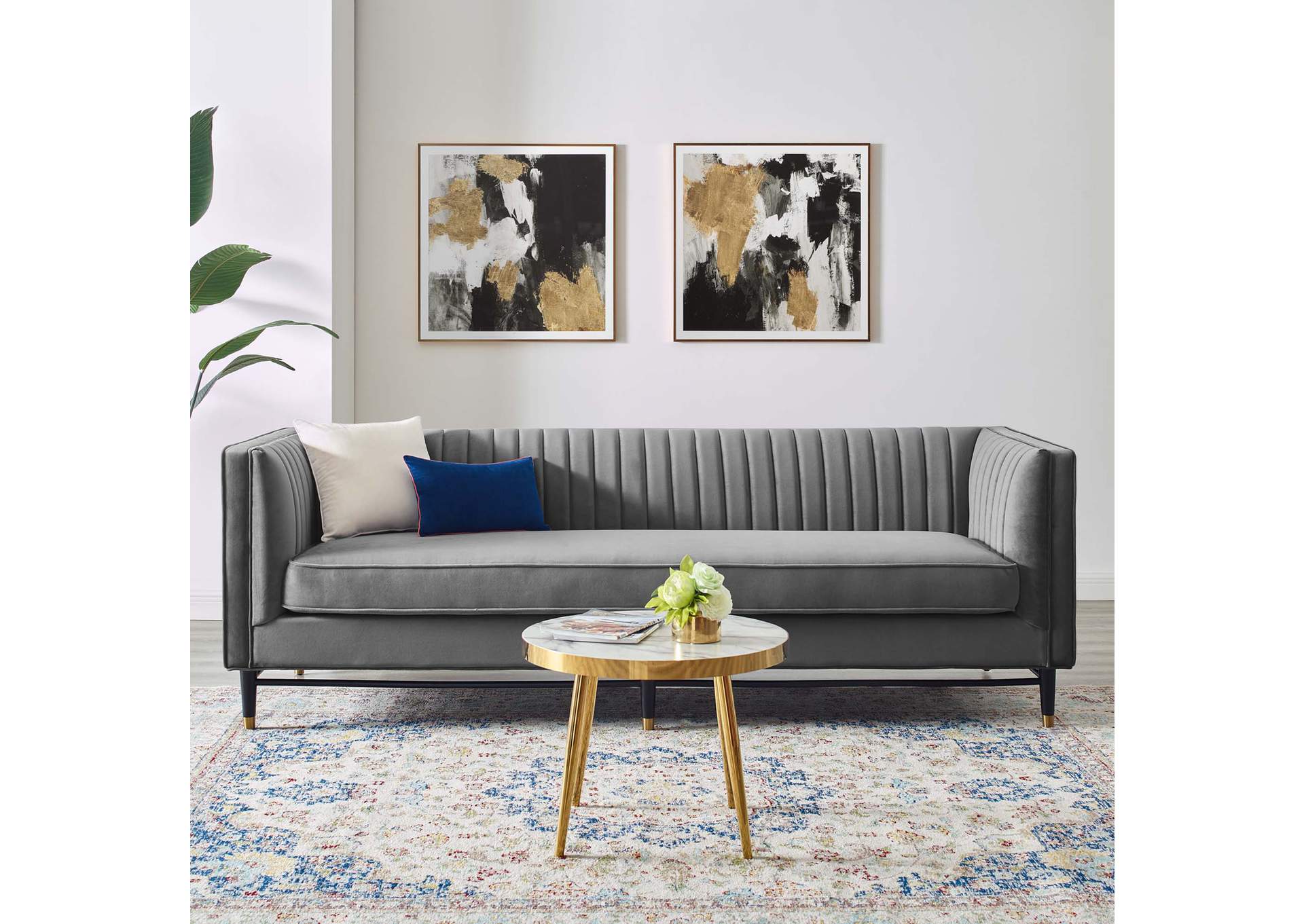 Gray Devote Channel Tufted Performance Velvet Sofa,Modway