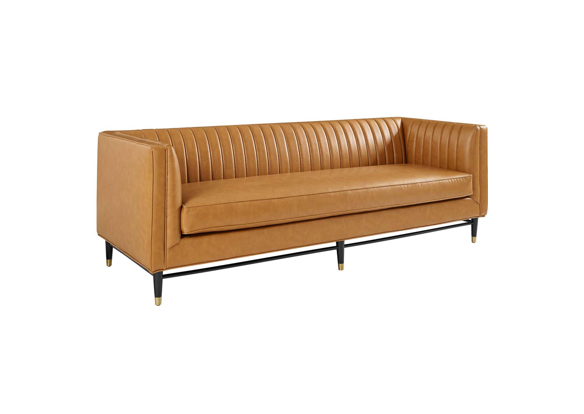 Tan Devote Channel Tufted Vegan Leather Sofa,Modway