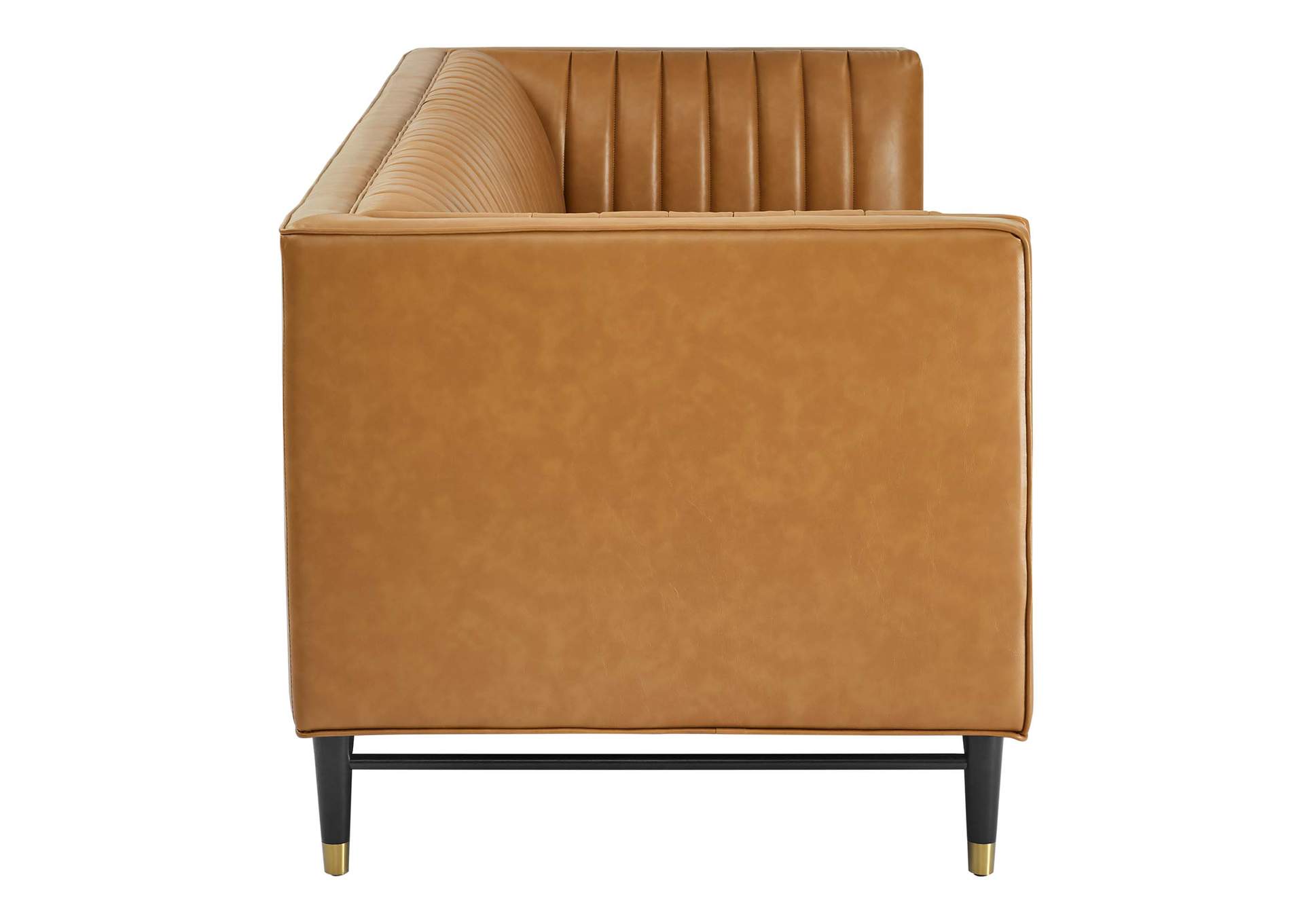 Tan Devote Channel Tufted Vegan Leather Sofa,Modway