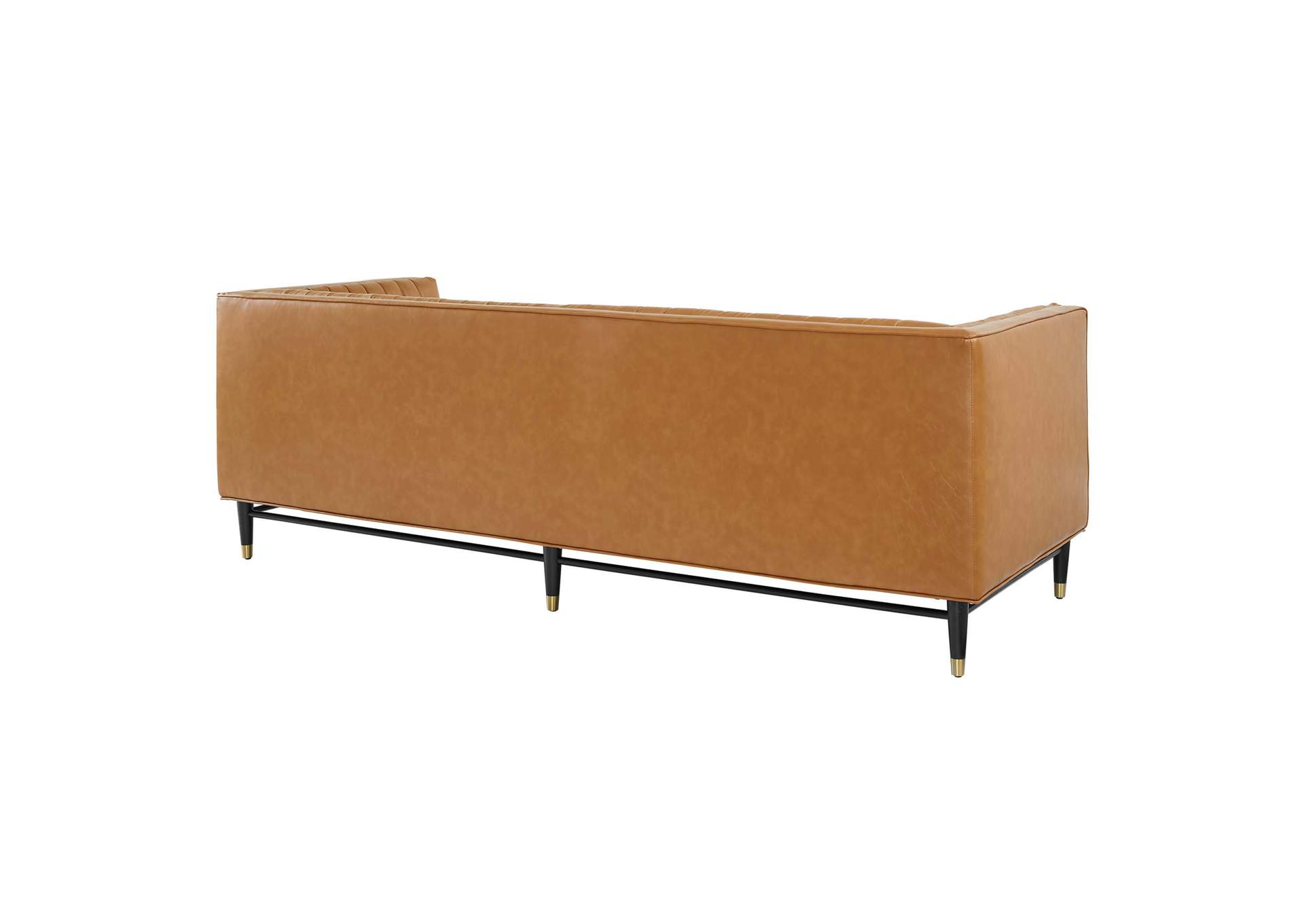 Tan Devote Channel Tufted Vegan Leather Sofa,Modway