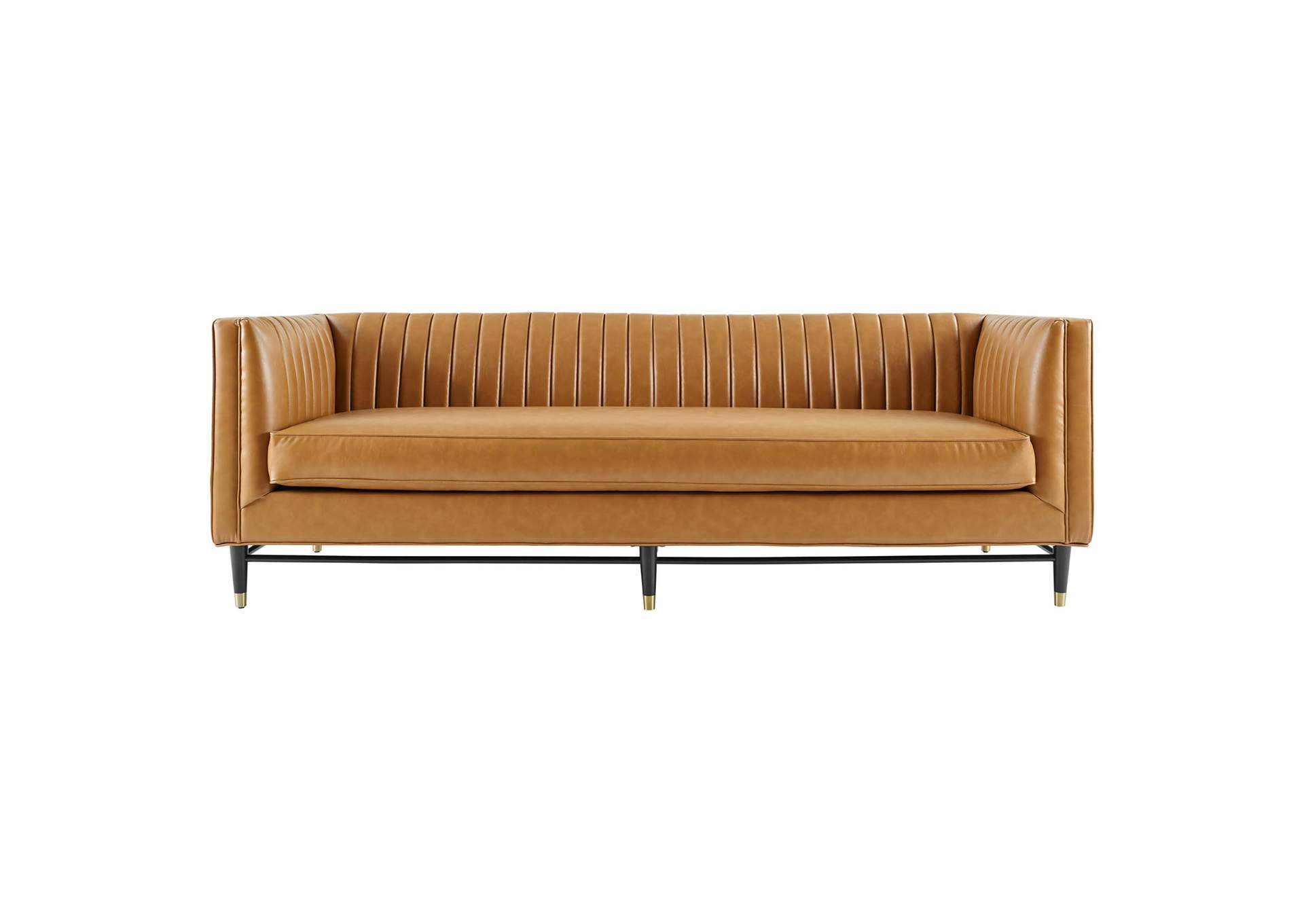 Tan Devote Channel Tufted Vegan Leather Sofa,Modway