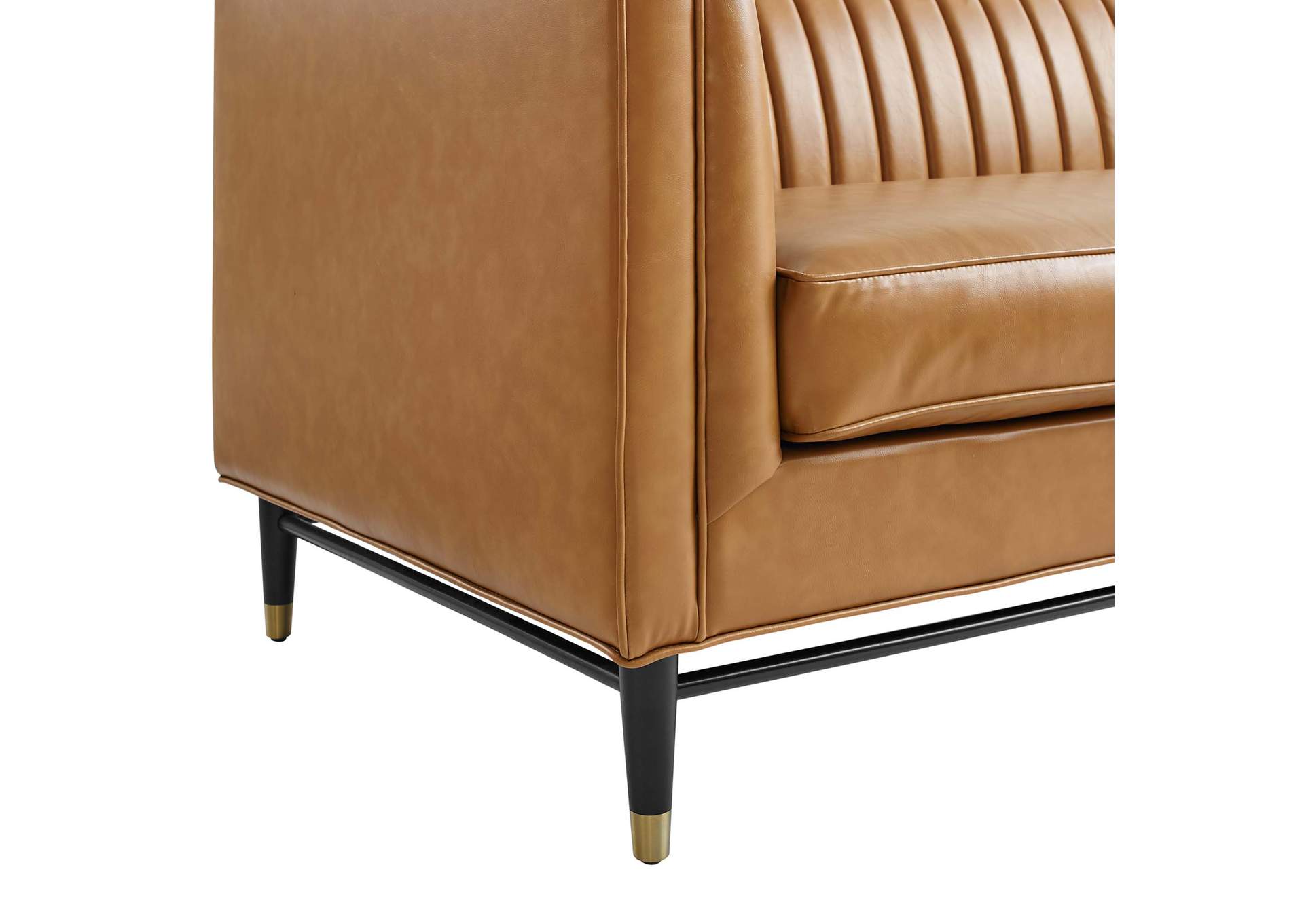Tan Devote Channel Tufted Vegan Leather Sofa,Modway
