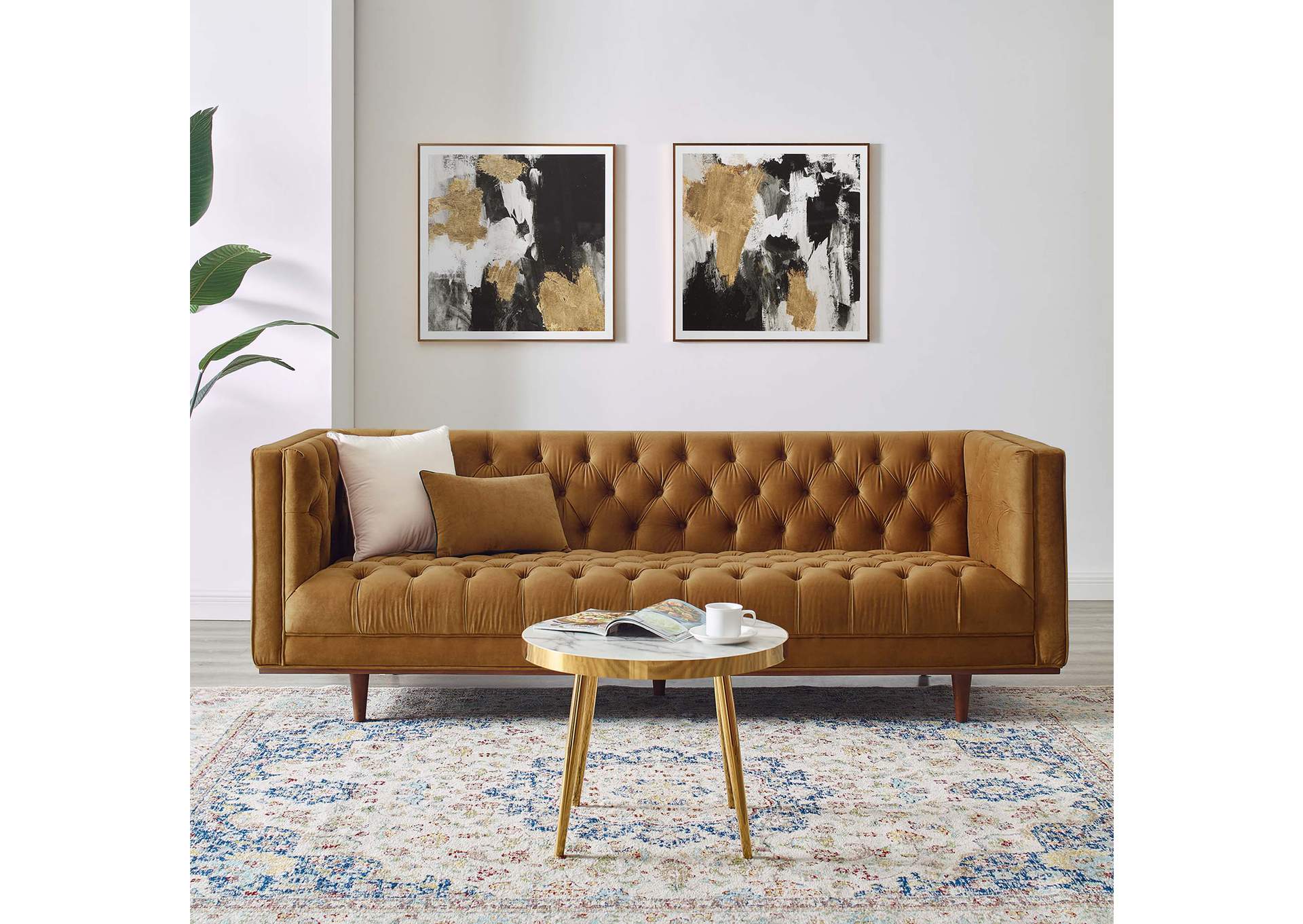 Cognac Elation Tufted Performance Velvet Sofa,Modway