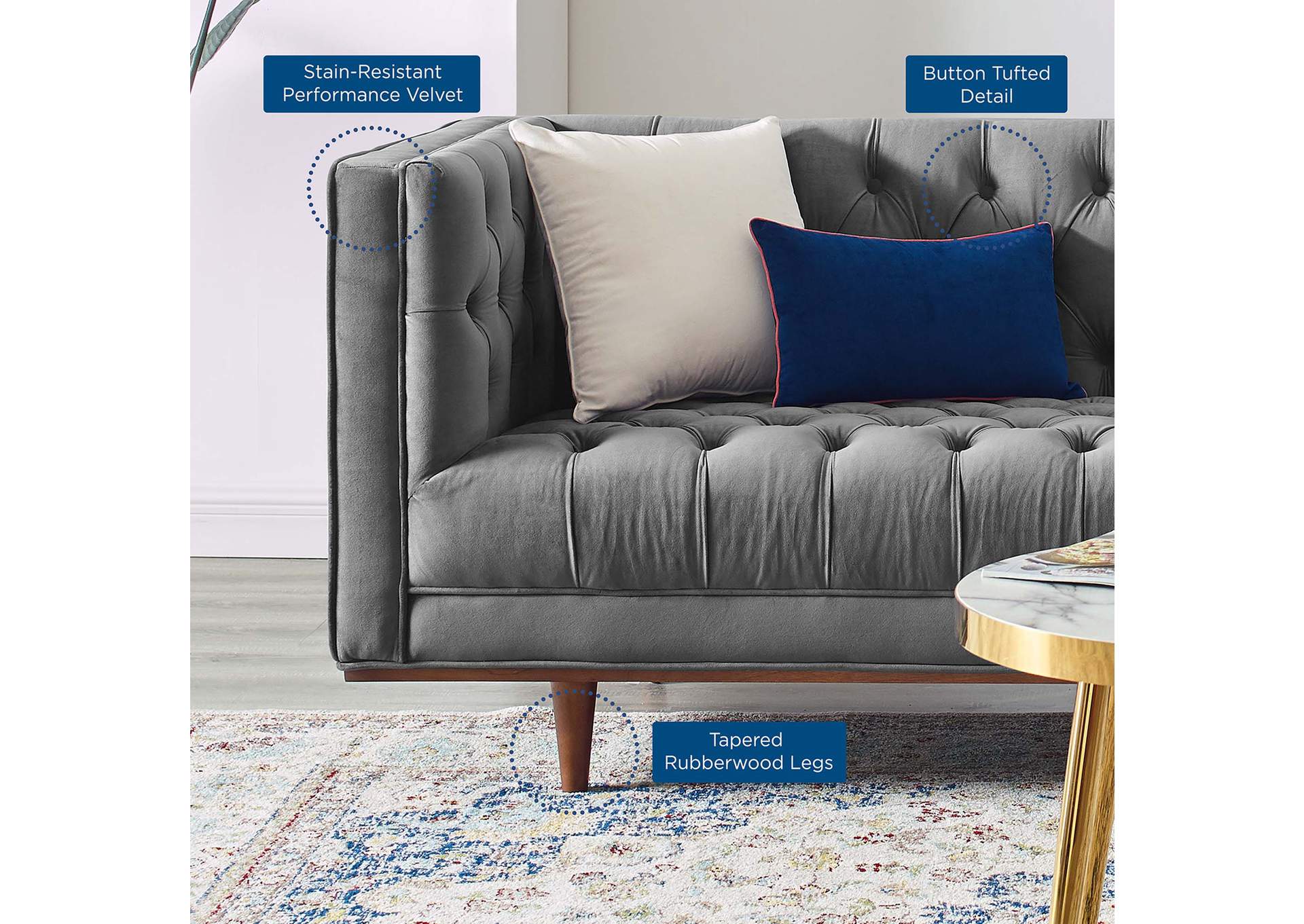 Gray Elation Tufted Performance Velvet Sofa,Modway