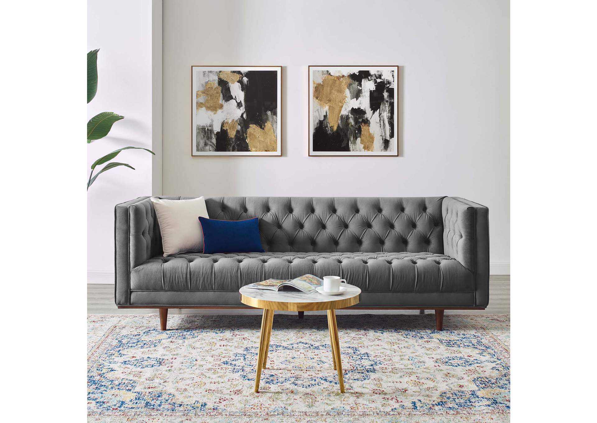 Gray Elation Tufted Performance Velvet Sofa,Modway