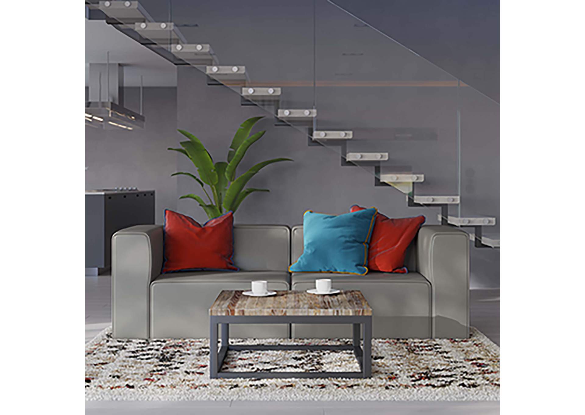 Gray Mingle Vegan Leather 2-Piece Sectional Sofa Loveseat,Modway