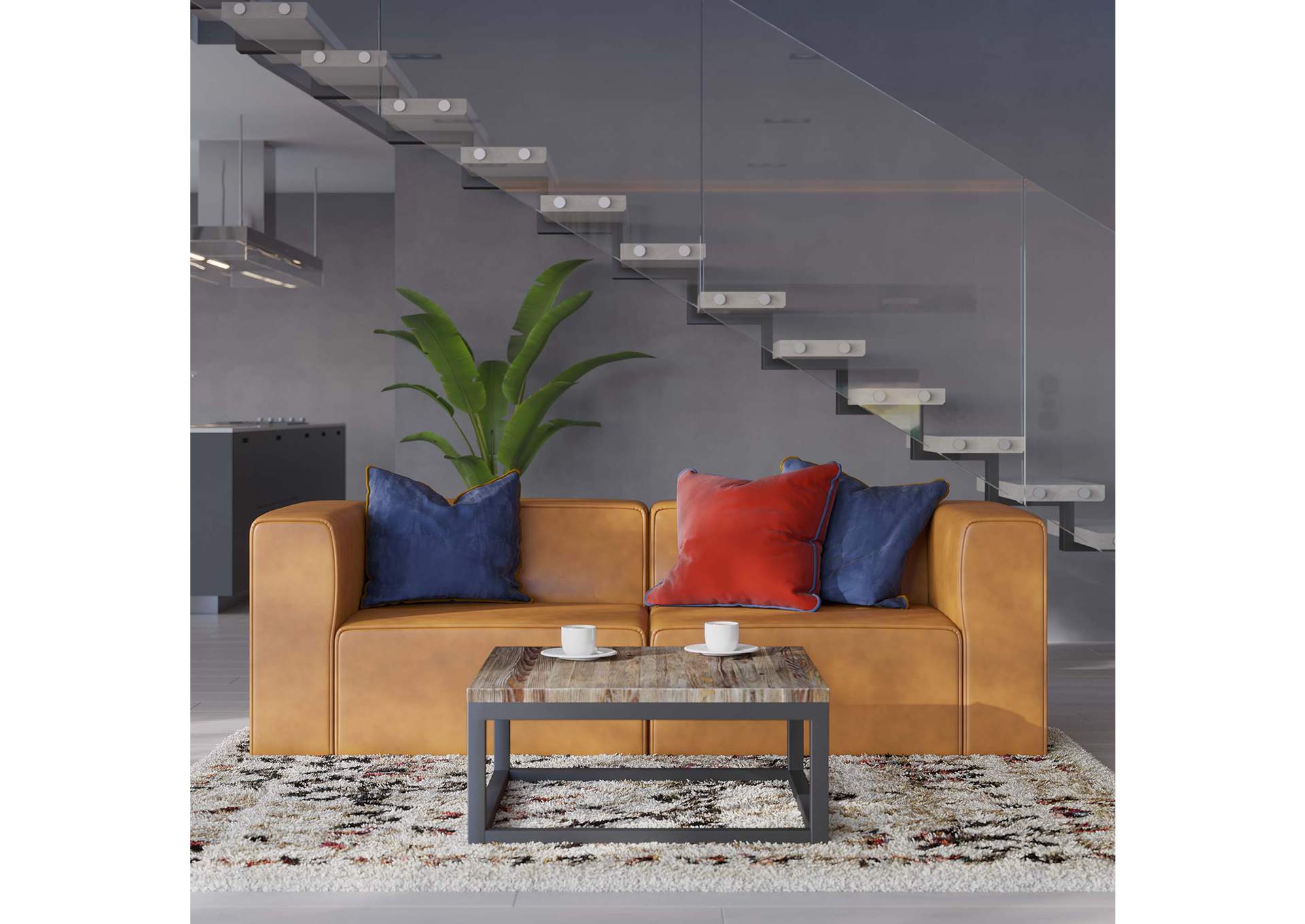 Tan Mingle Vegan Leather 2-Piece Sectional Sofa Loveseat,Modway