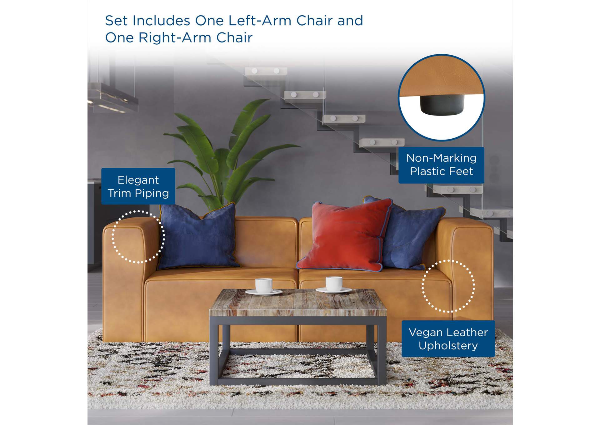 Tan Mingle Vegan Leather 2-Piece Sectional Sofa Loveseat,Modway