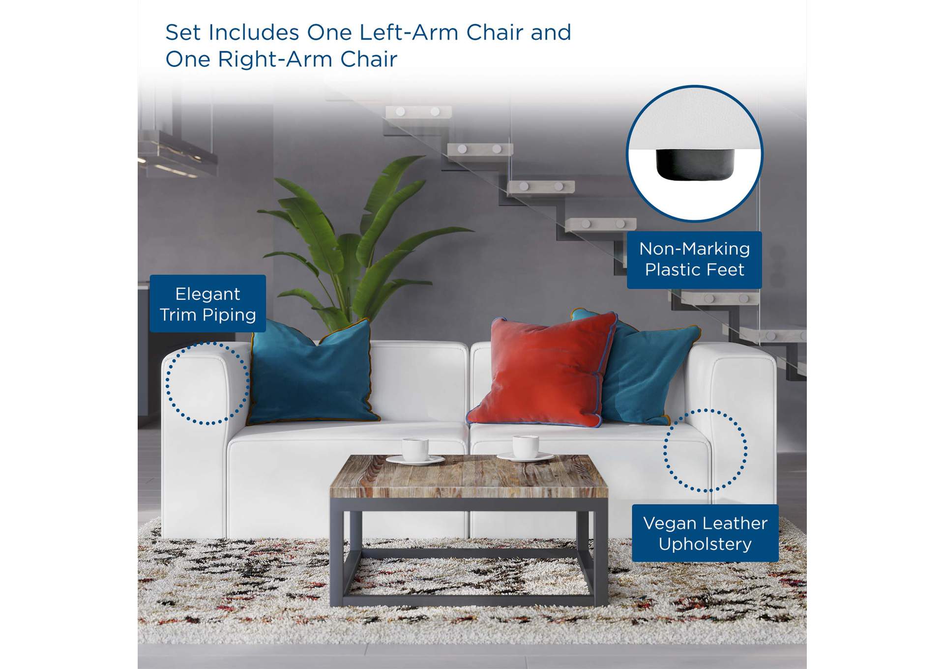 White Mingle Vegan Leather 2-Piece Sectional Sofa Loveseat,Modway