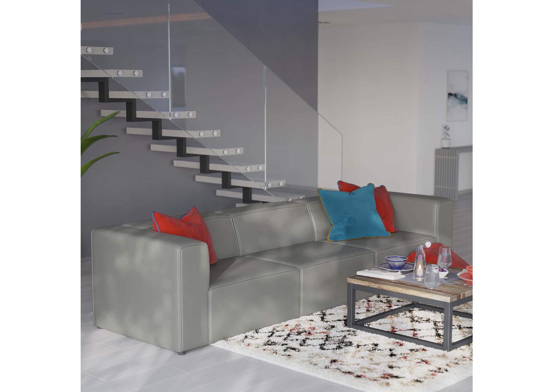 Gray Mingle Vegan Leather 3-Piece Sectional Sofa,Modway