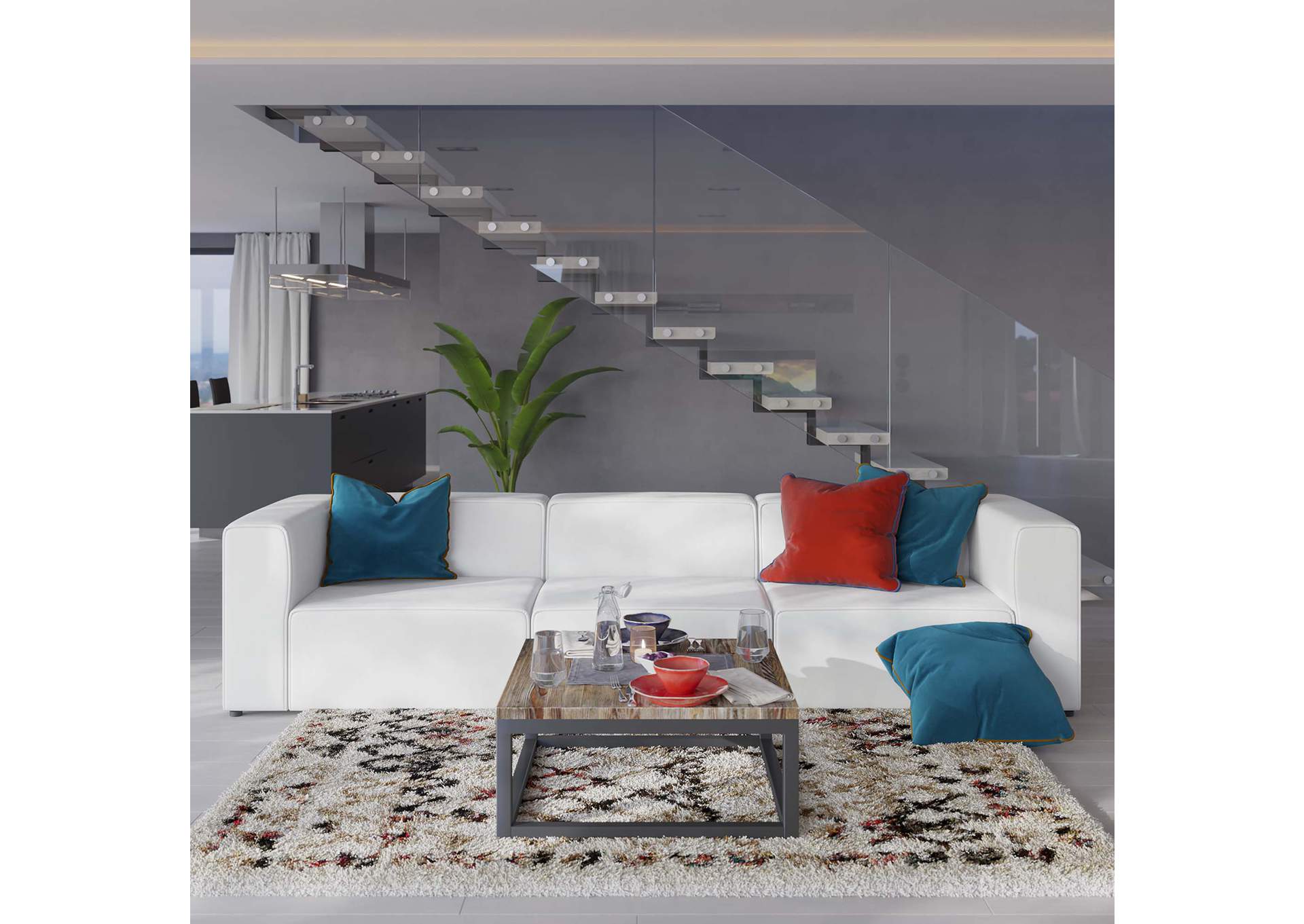 White Mingle Vegan Leather 3-Piece Sectional Sofa,Modway