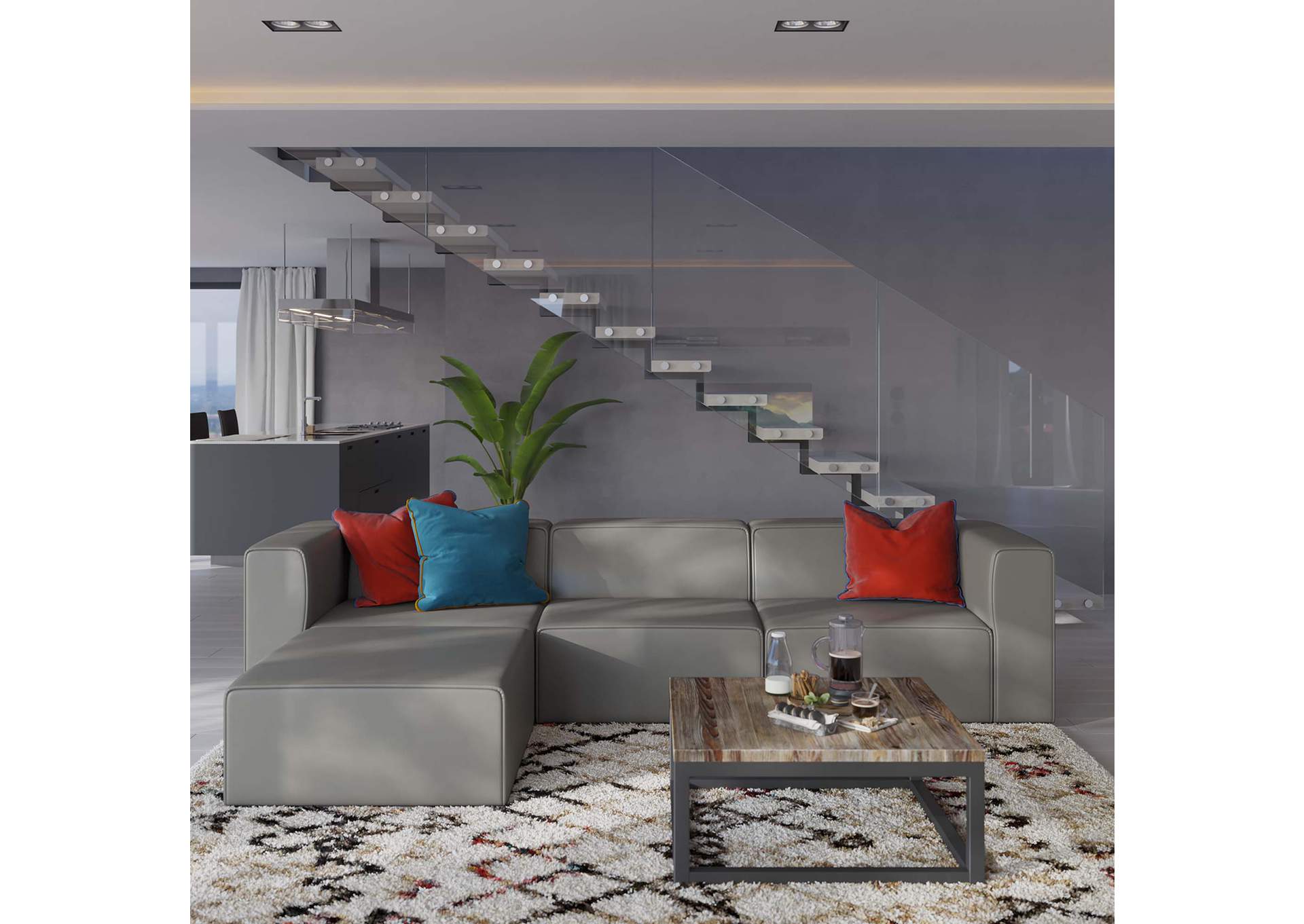 Gray Mingle Vegan Leather Sofa and Ottoman Set,Modway