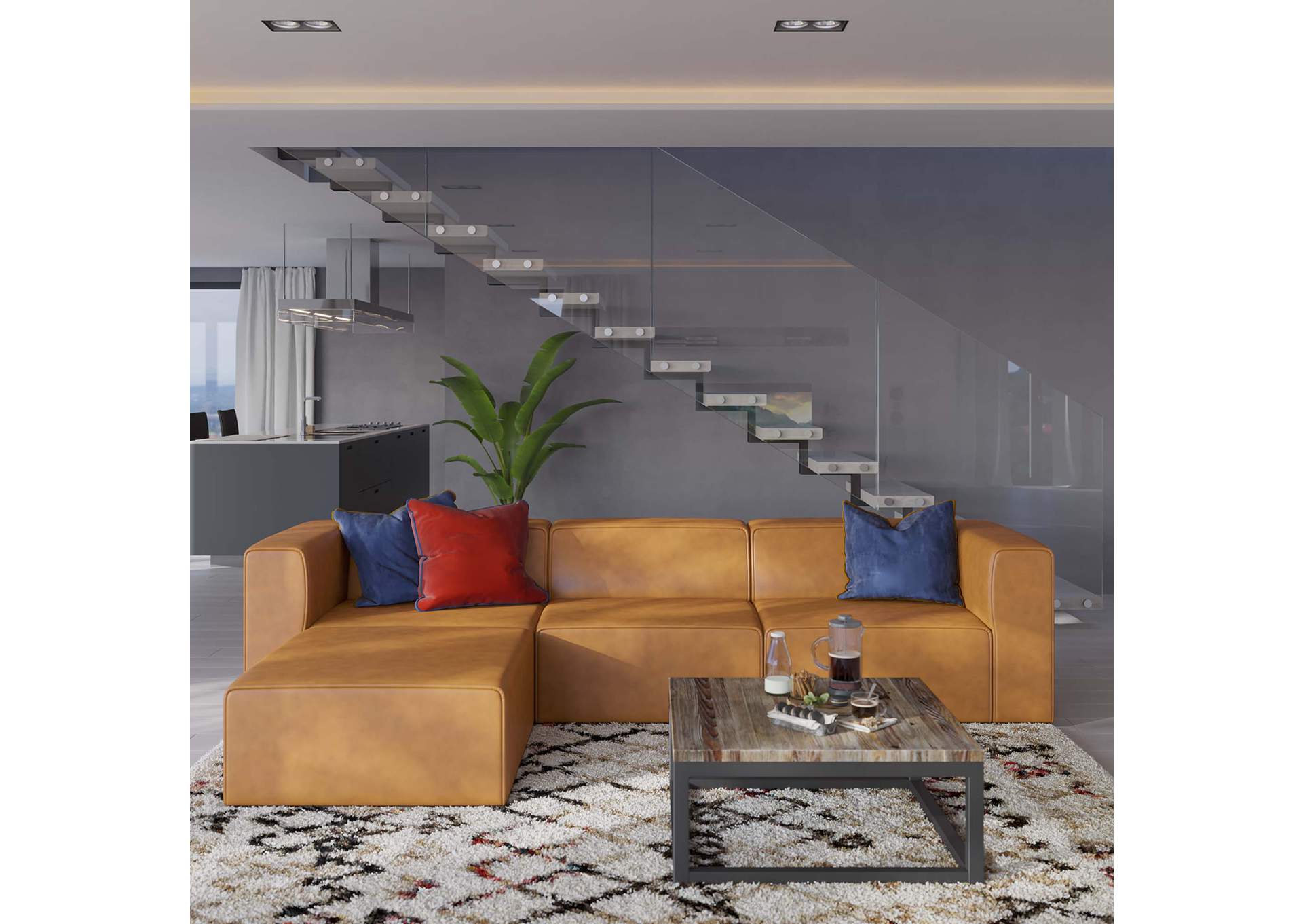 Tan Mingle Vegan Leather Sofa and Ottoman Set,Modway