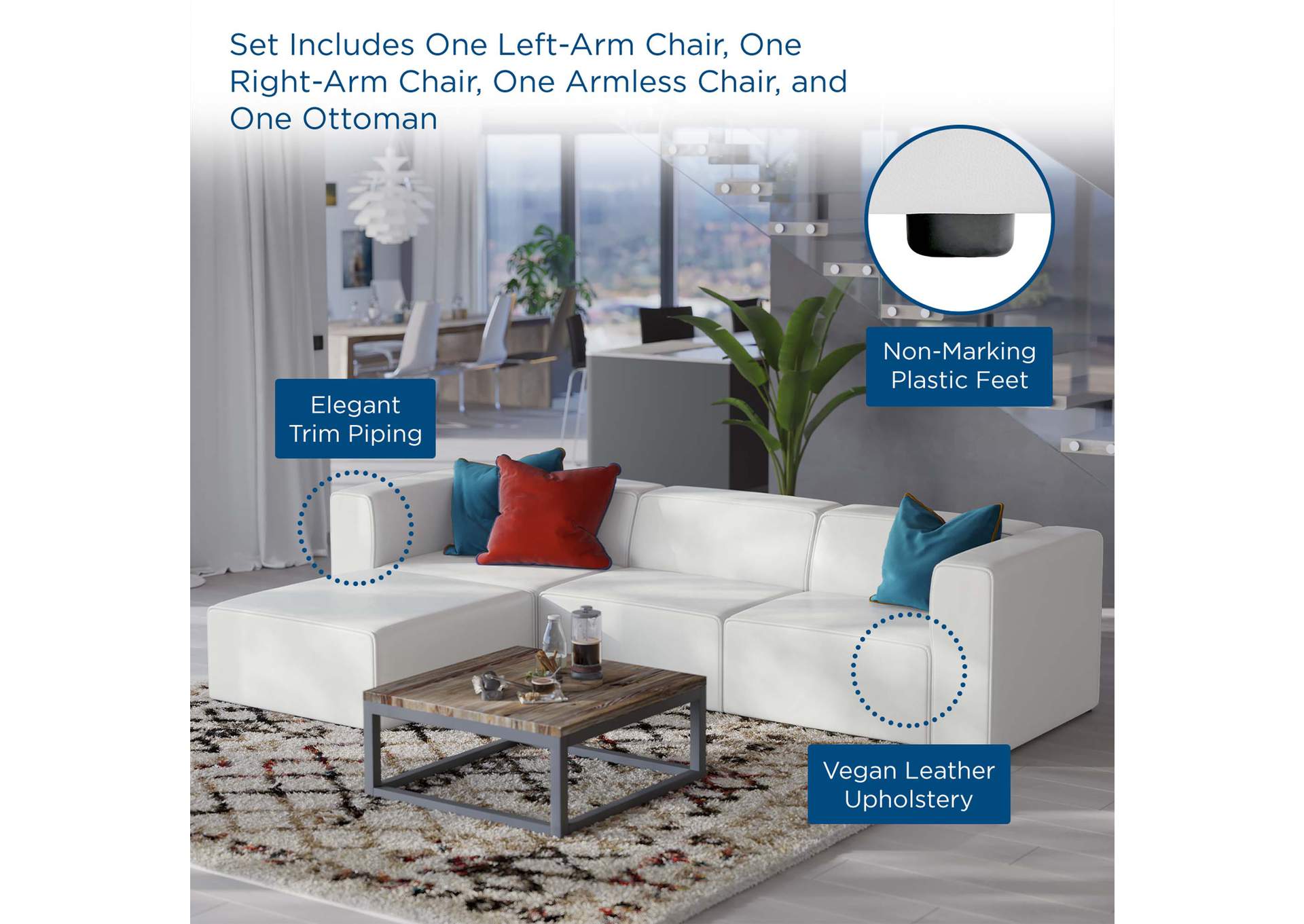 White Mingle Vegan Leather Sofa and Ottoman Set,Modway