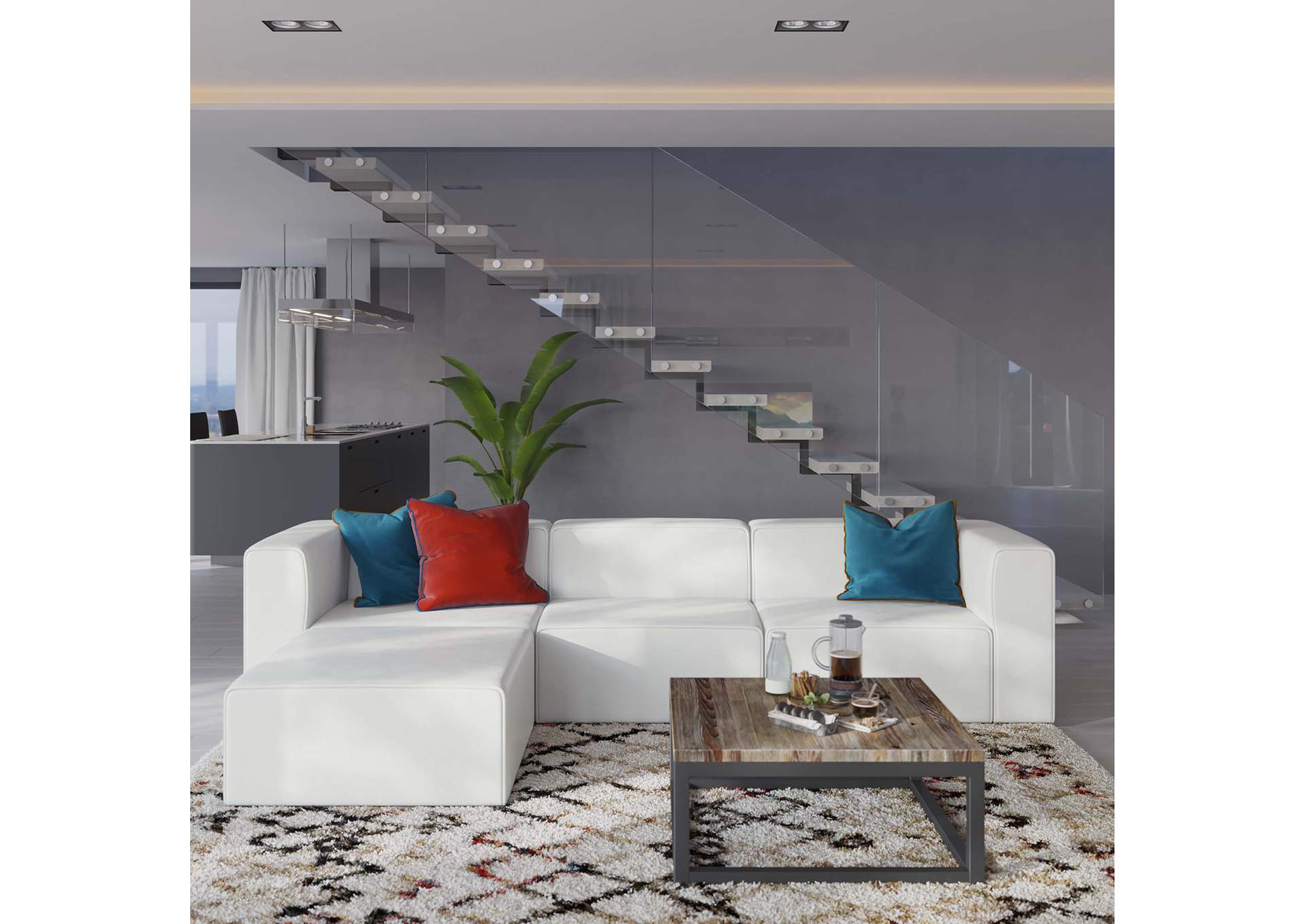 White Mingle Vegan Leather Sofa and Ottoman Set,Modway