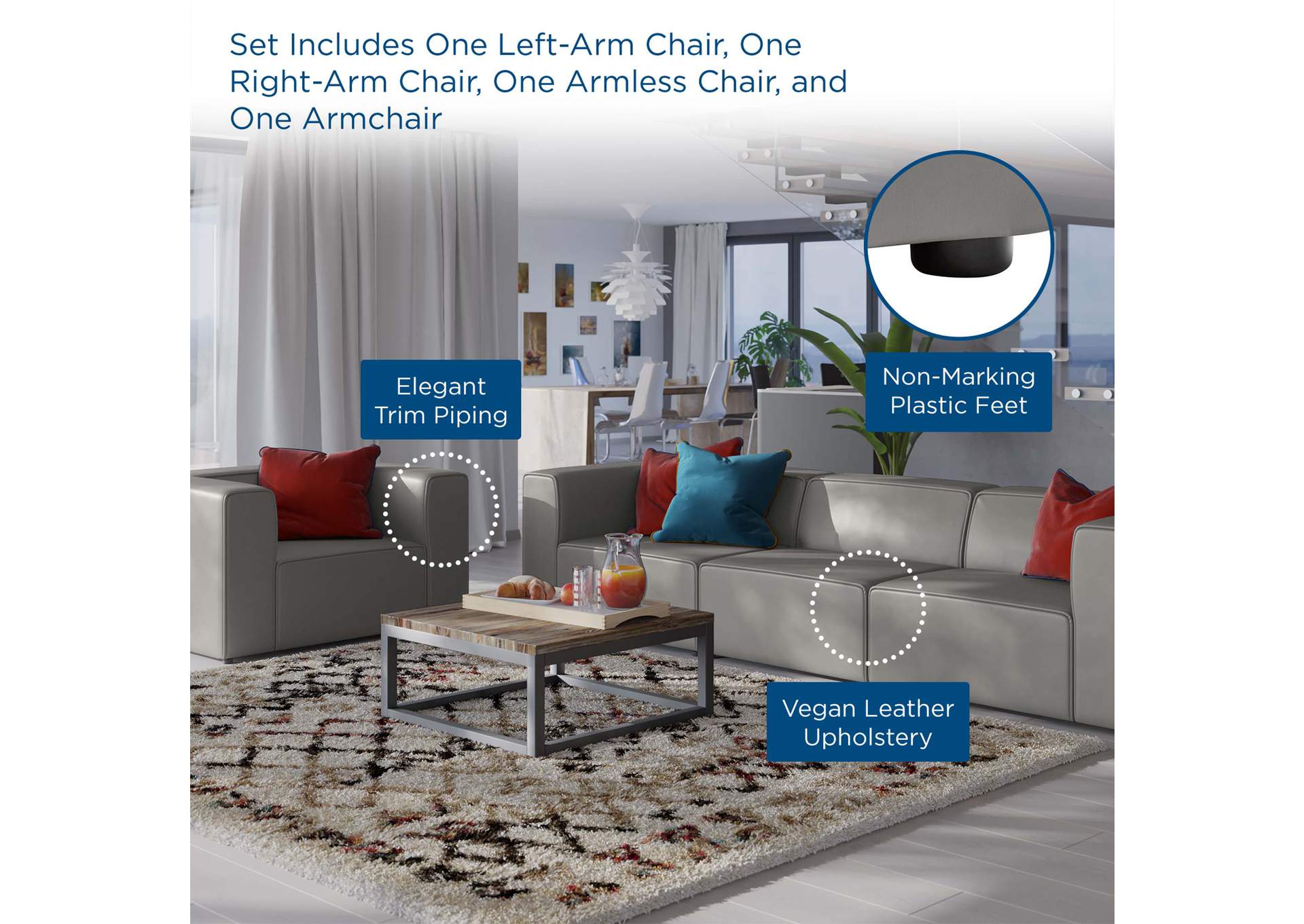 Gray Mingle Vegan Leather Sofa and Armchair Set,Modway