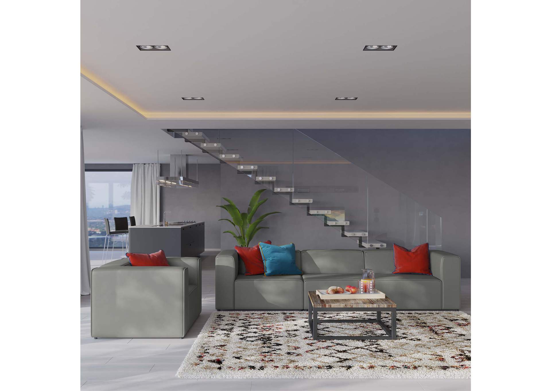 Gray Mingle Vegan Leather Sofa and Armchair Set,Modway