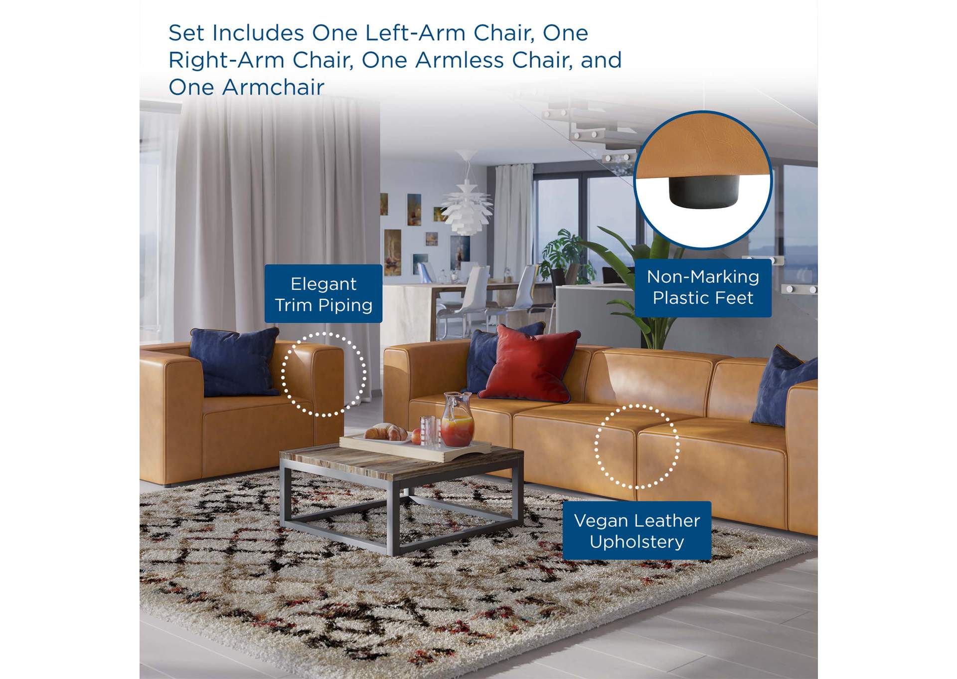 Tan Mingle Vegan Leather Sofa and Armchair Set,Modway